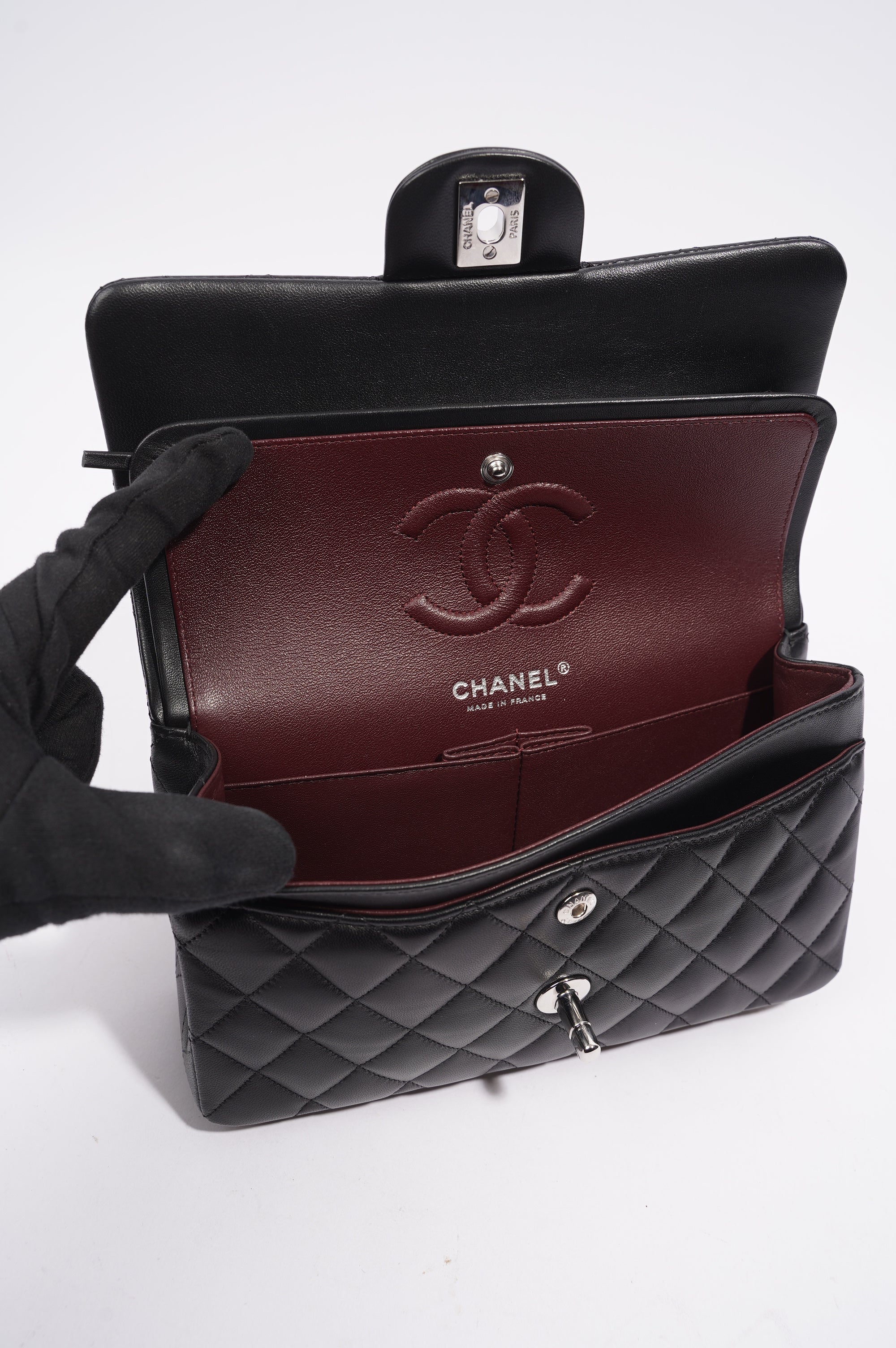 Chanel Lambskin Classic Double Flap Black Leather Small