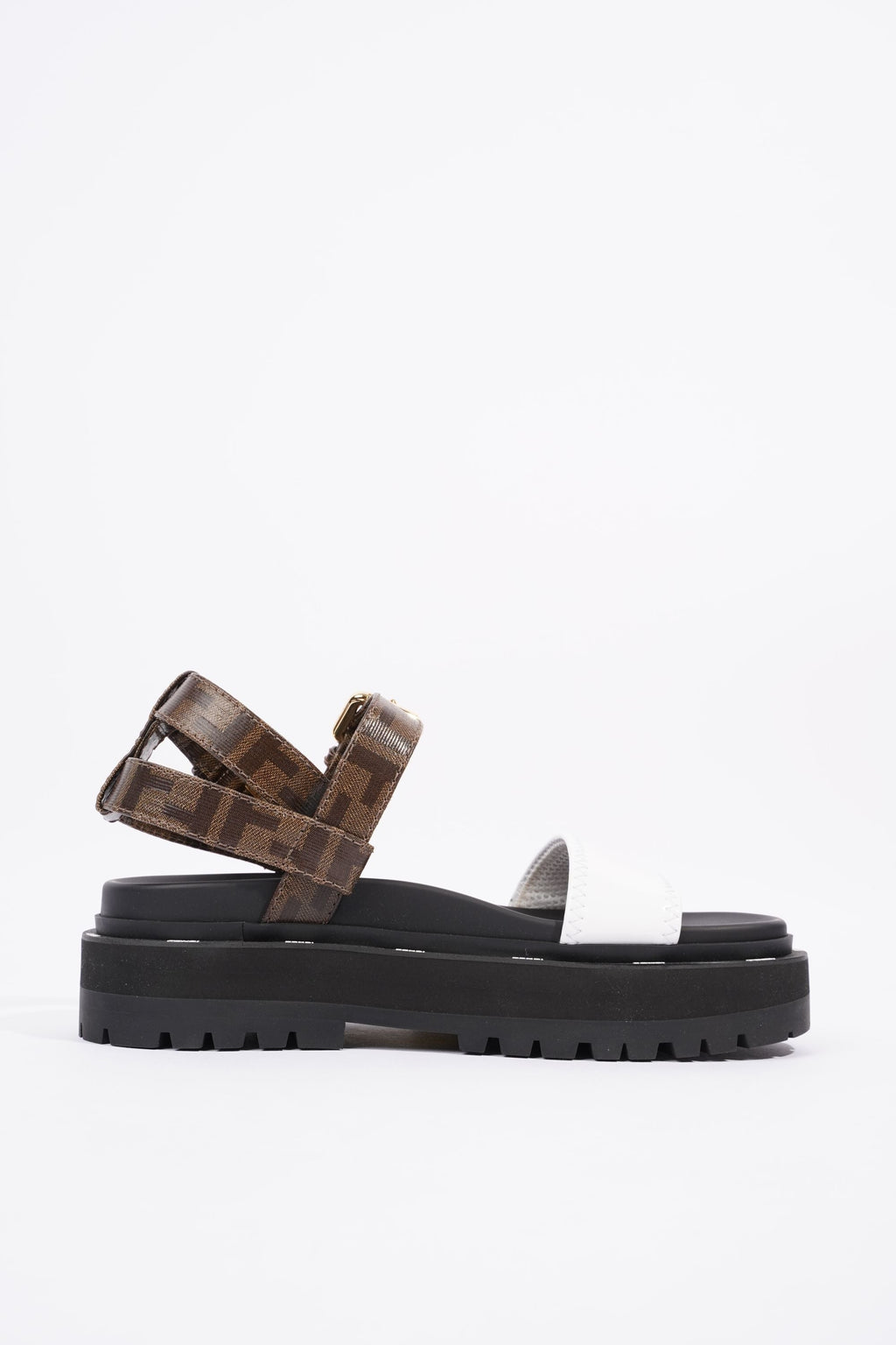 Fendi Womens F Frame Flatform Sandal Black / Brown / White EU 37 / UK 4