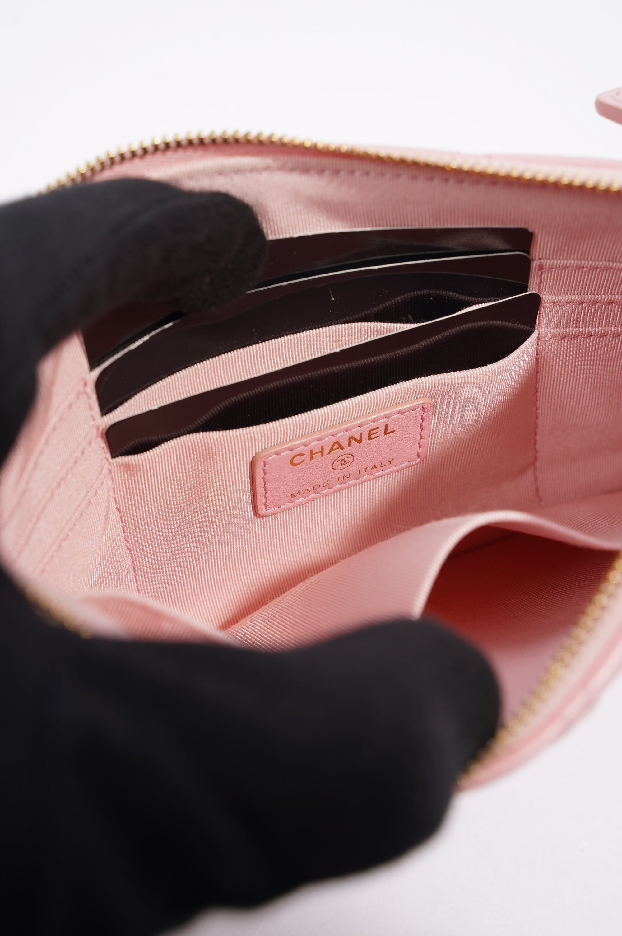 Chanel Womens Lambskin O Case Pink Small