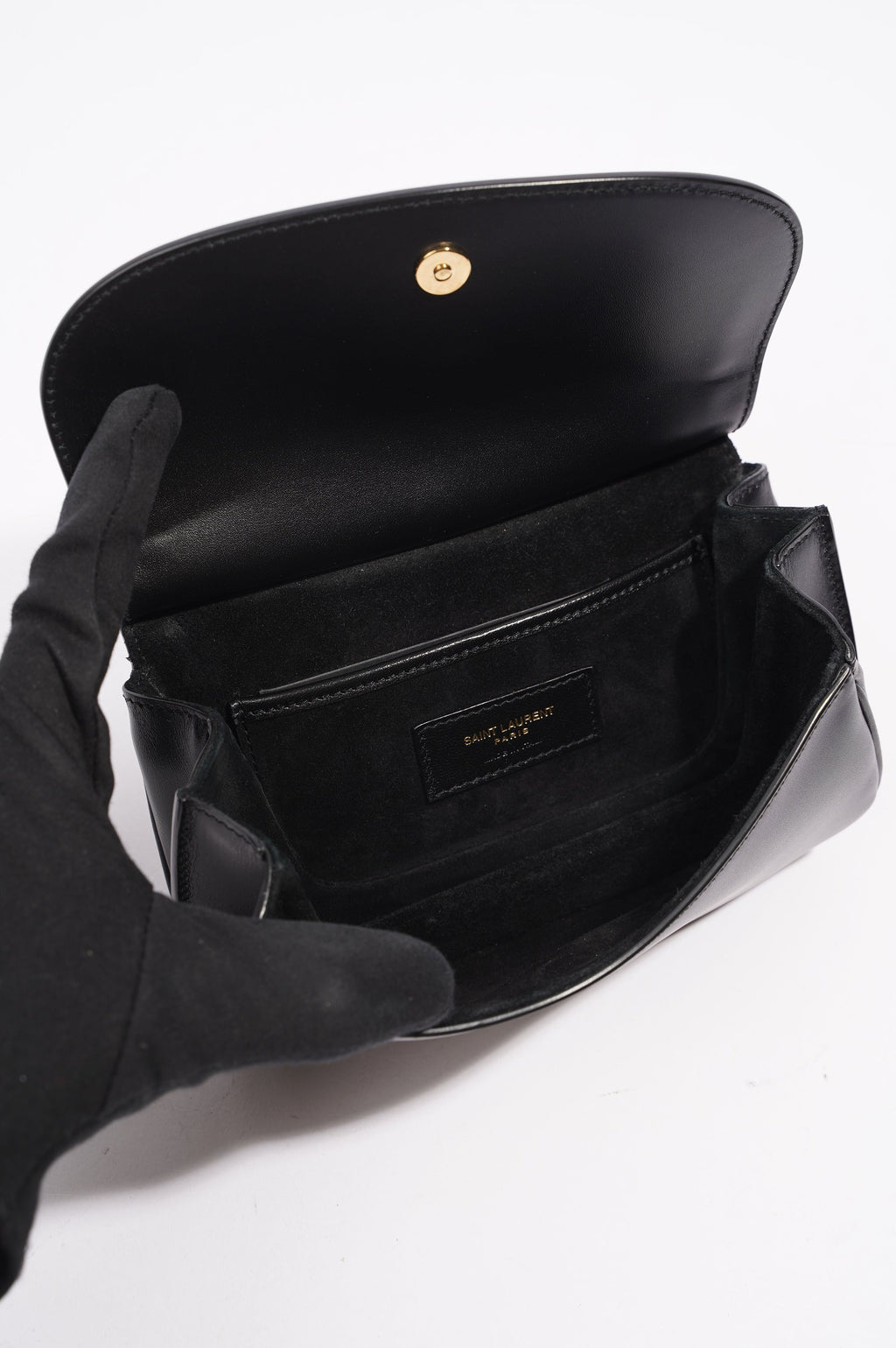 Saint Laurent Womens Charlie Shoulder Bag Black Leather Small