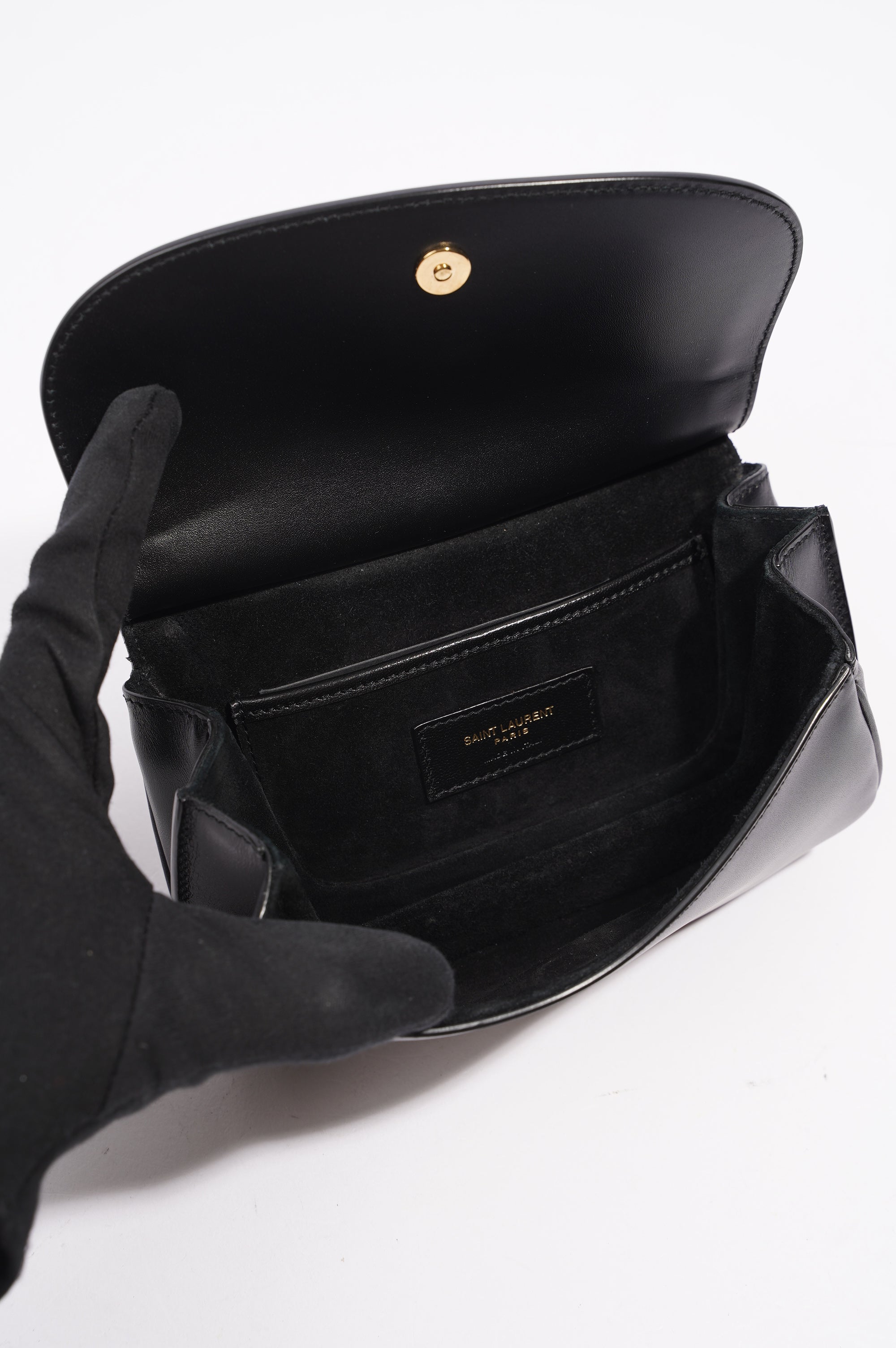 Saint Laurent Womens Charlie Shoulder Bag Black Leather Small
