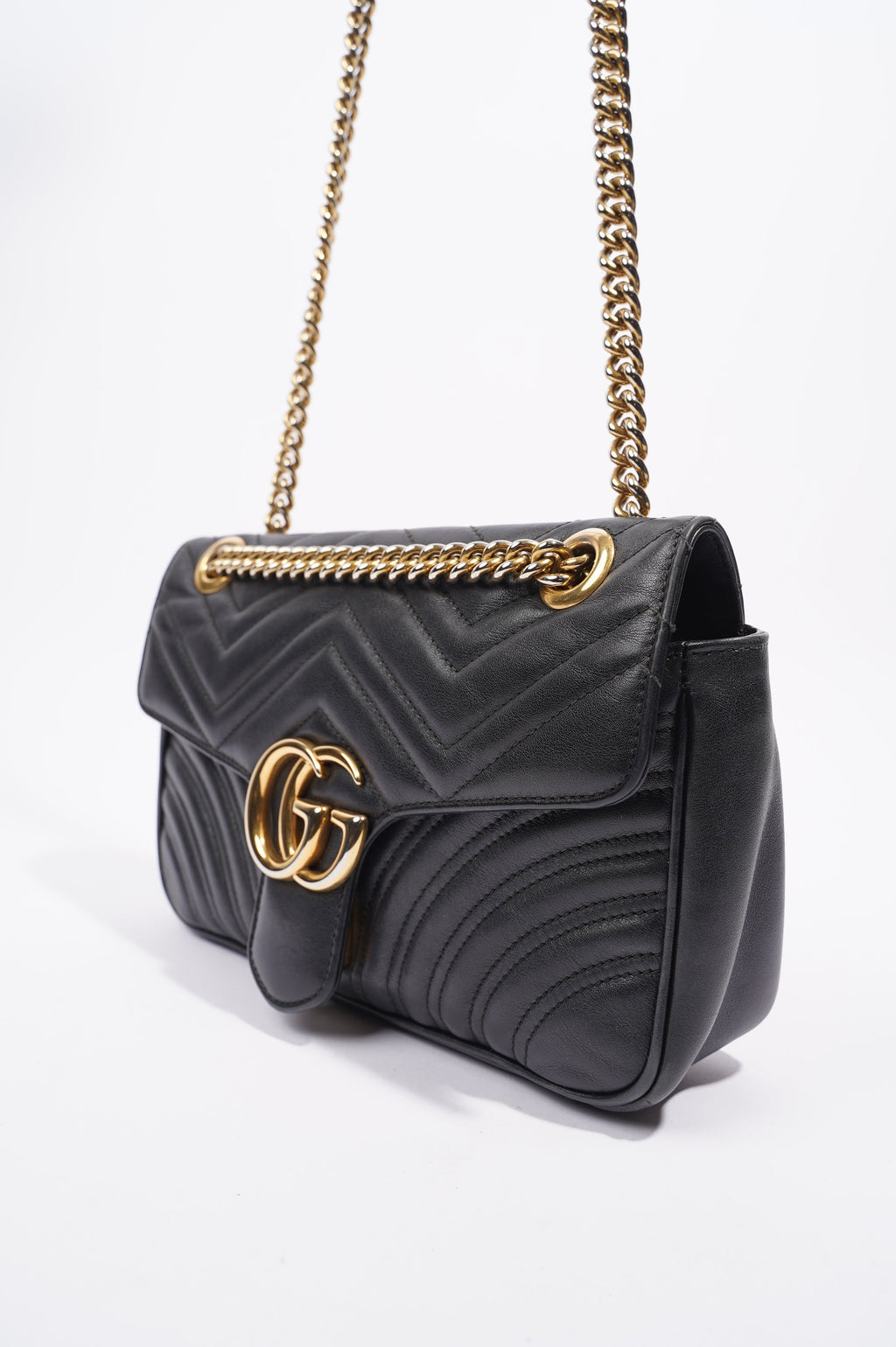 Gucci Womens Marmont Flap Black Gold Small