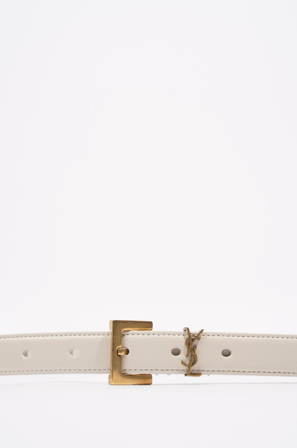 Saint Laurent Womens Logo Slim Belt White Leather 85cm