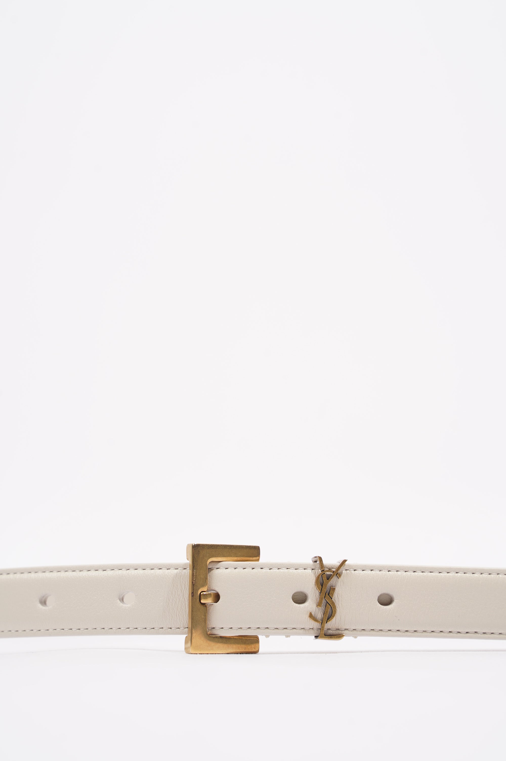 Saint Laurent Womens Logo Slim Belt White Leather 85cm