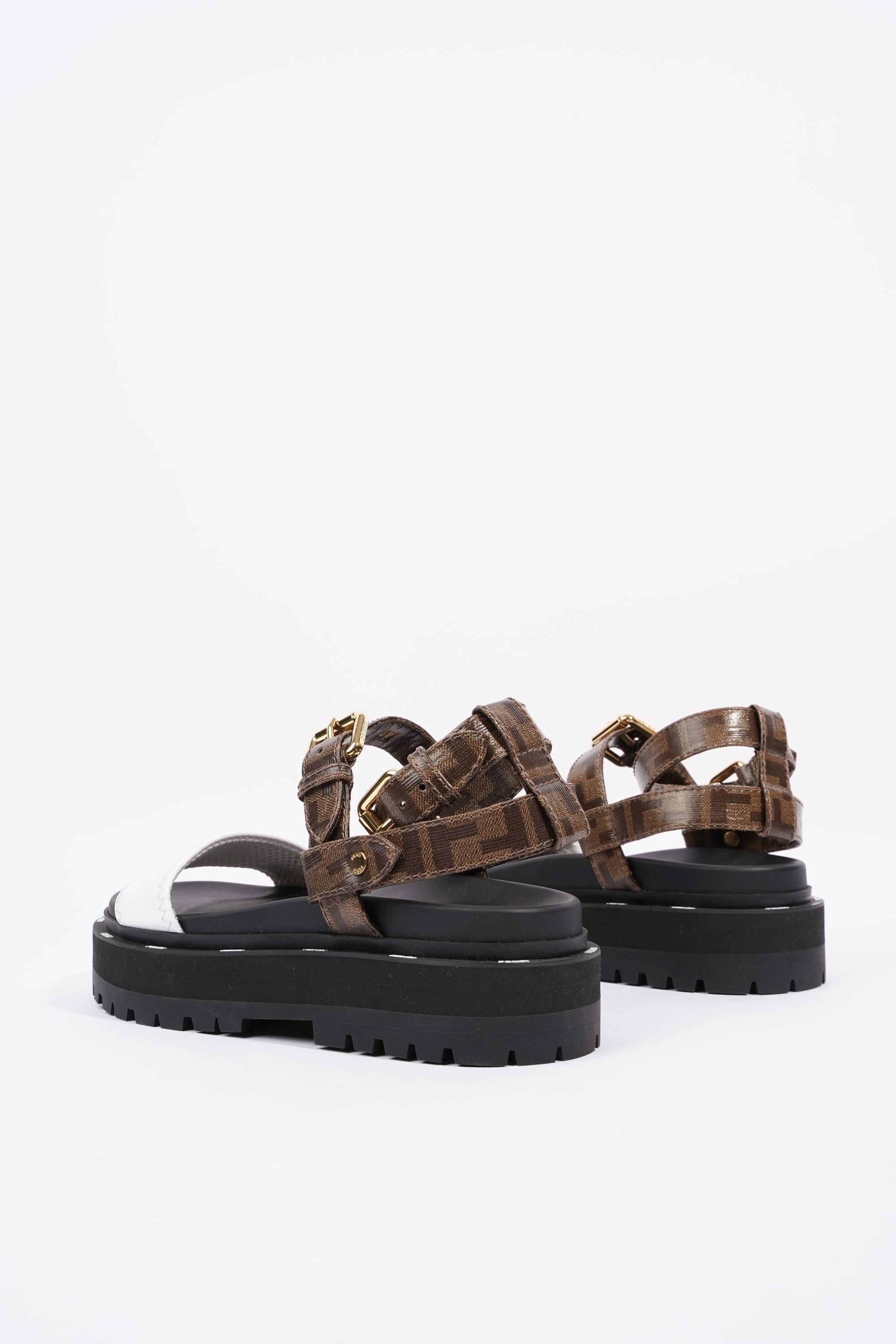 Fendi Womens F Frame Flatform Sandal Black / Brown / White EU 37 / UK 4