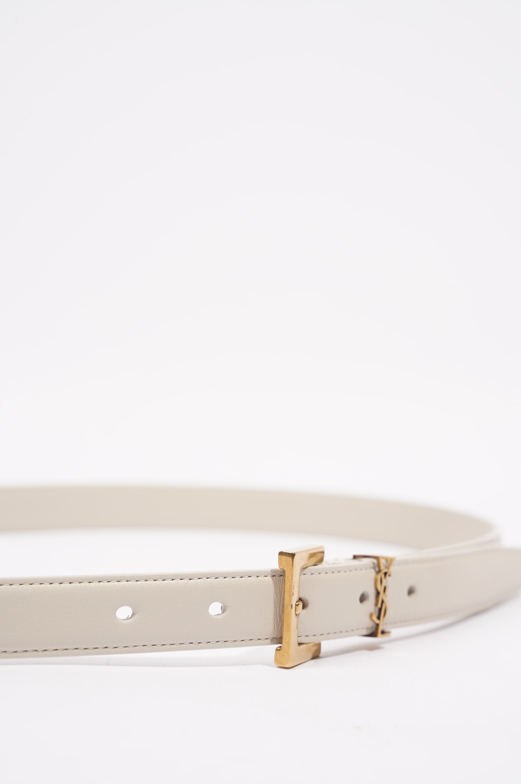 Saint Laurent Womens Logo Slim Belt White Leather 85cm