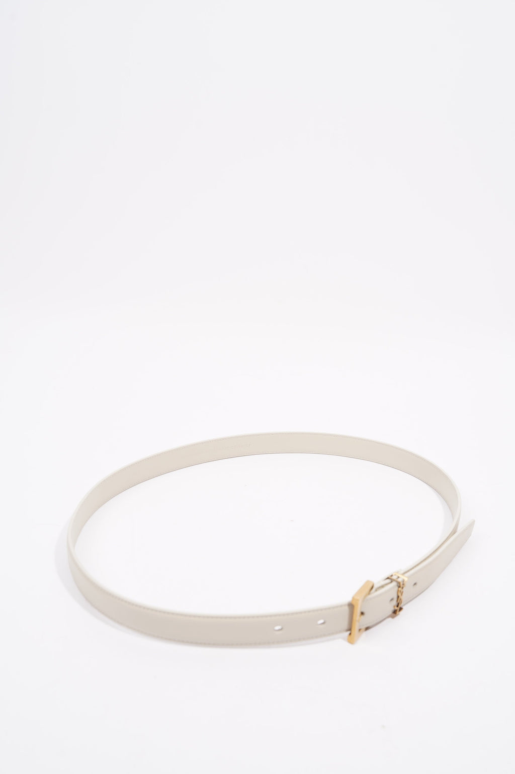 Saint Laurent Womens Logo Slim Belt White Leather 85cm