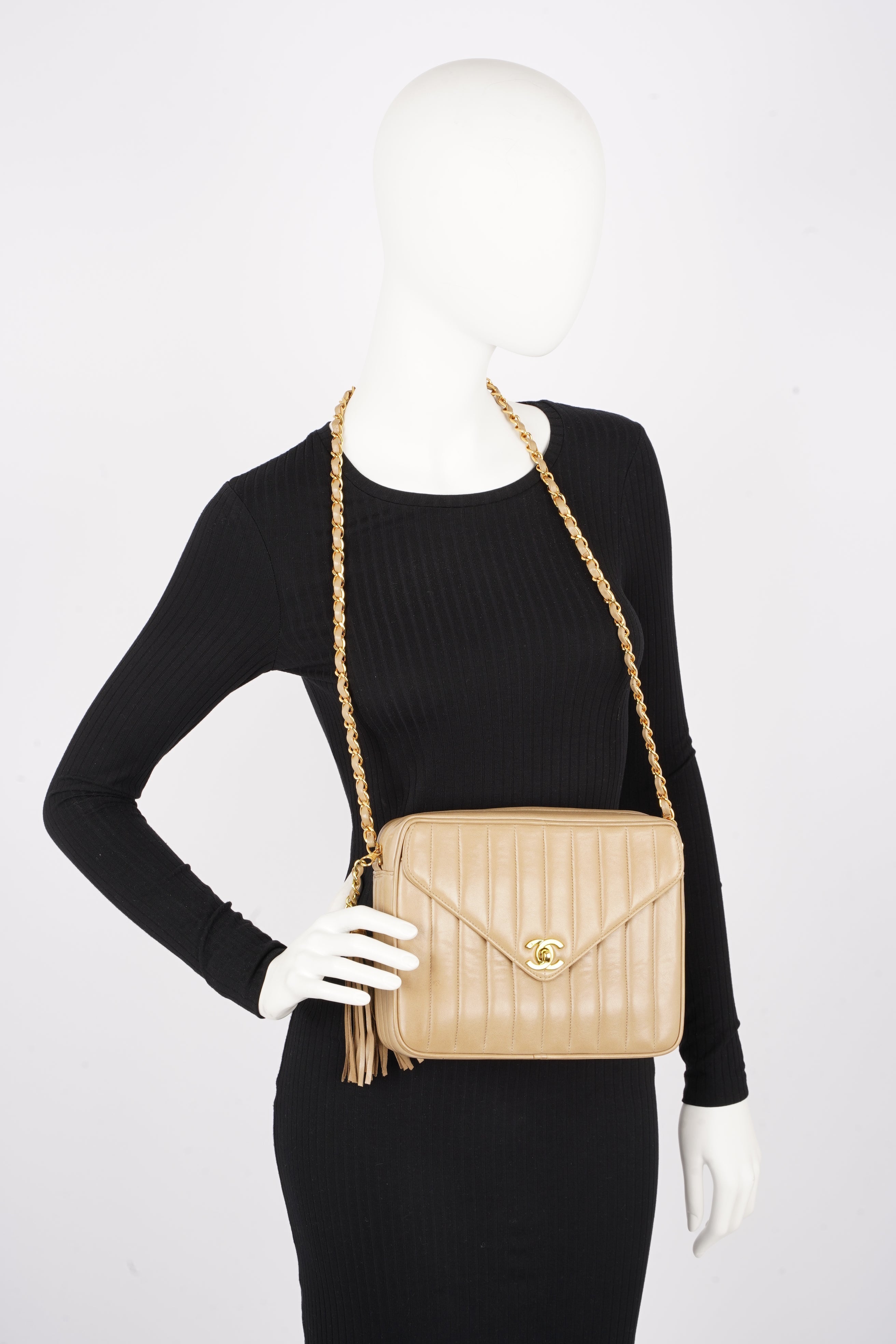 Chanel Vertical Quilted Bag Brown Lambskin Leather