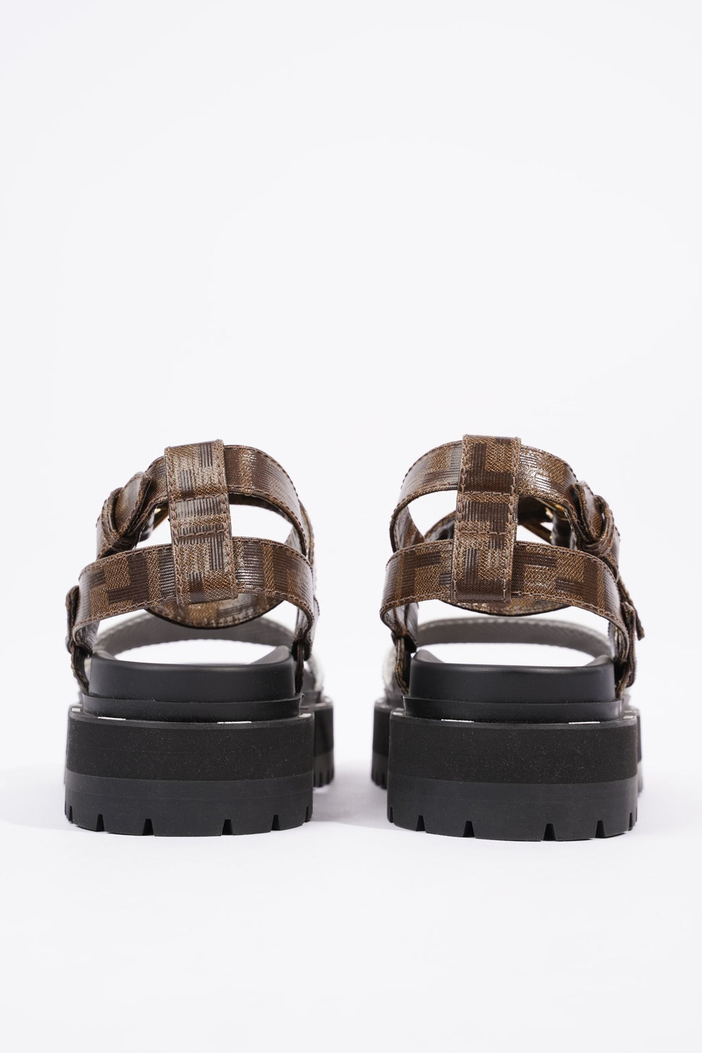 Fendi Womens F Frame Flatform Sandal Black / Brown / White EU 37 / UK 4