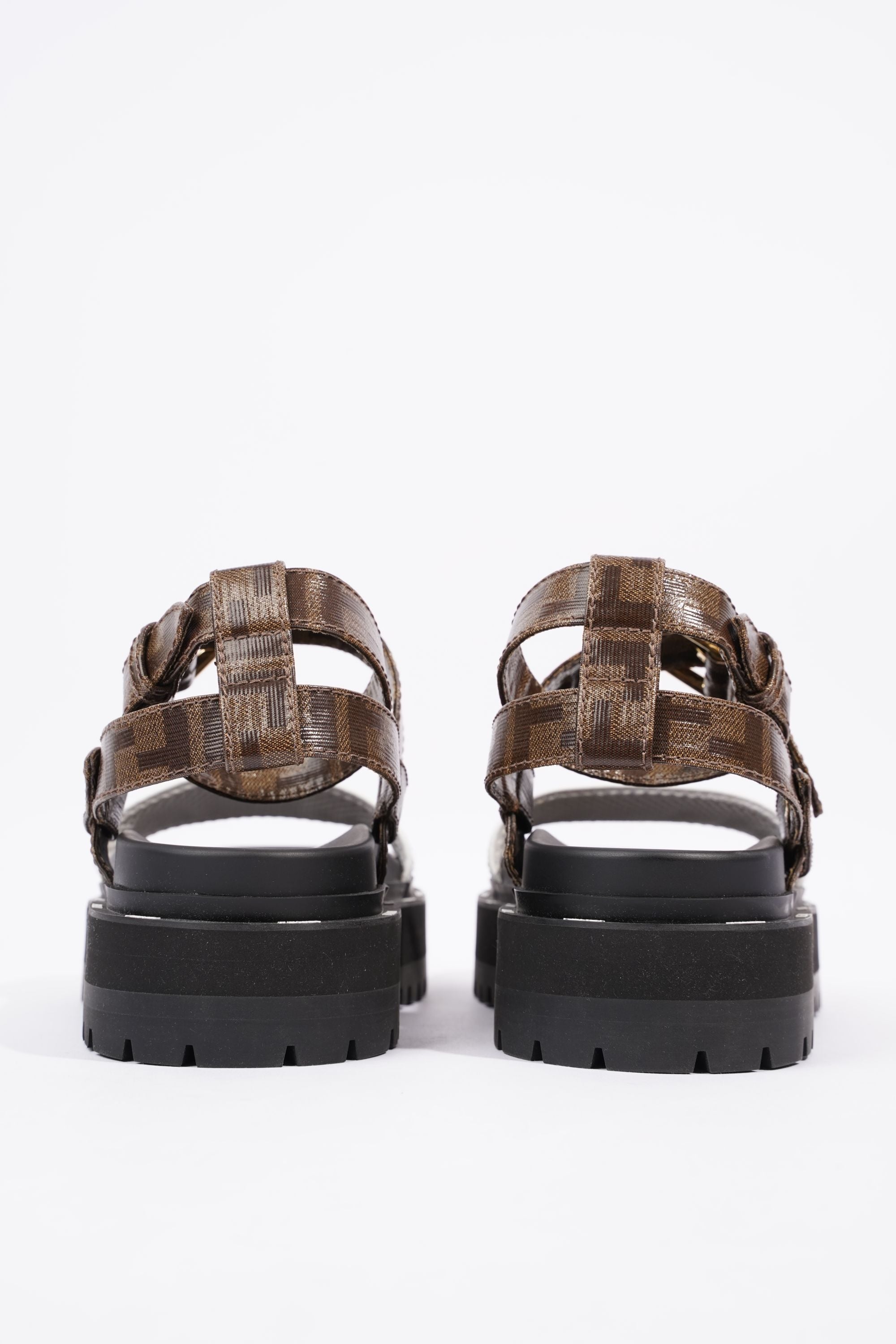 Fendi Womens F Frame Flatform Sandal Black / Brown / White EU 37 / UK 4