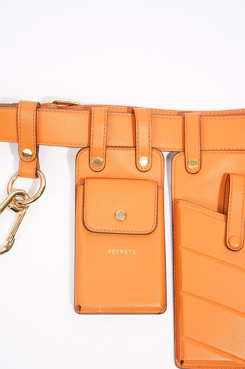 Fendi Womens Utility Belt Orange Leather 100cm