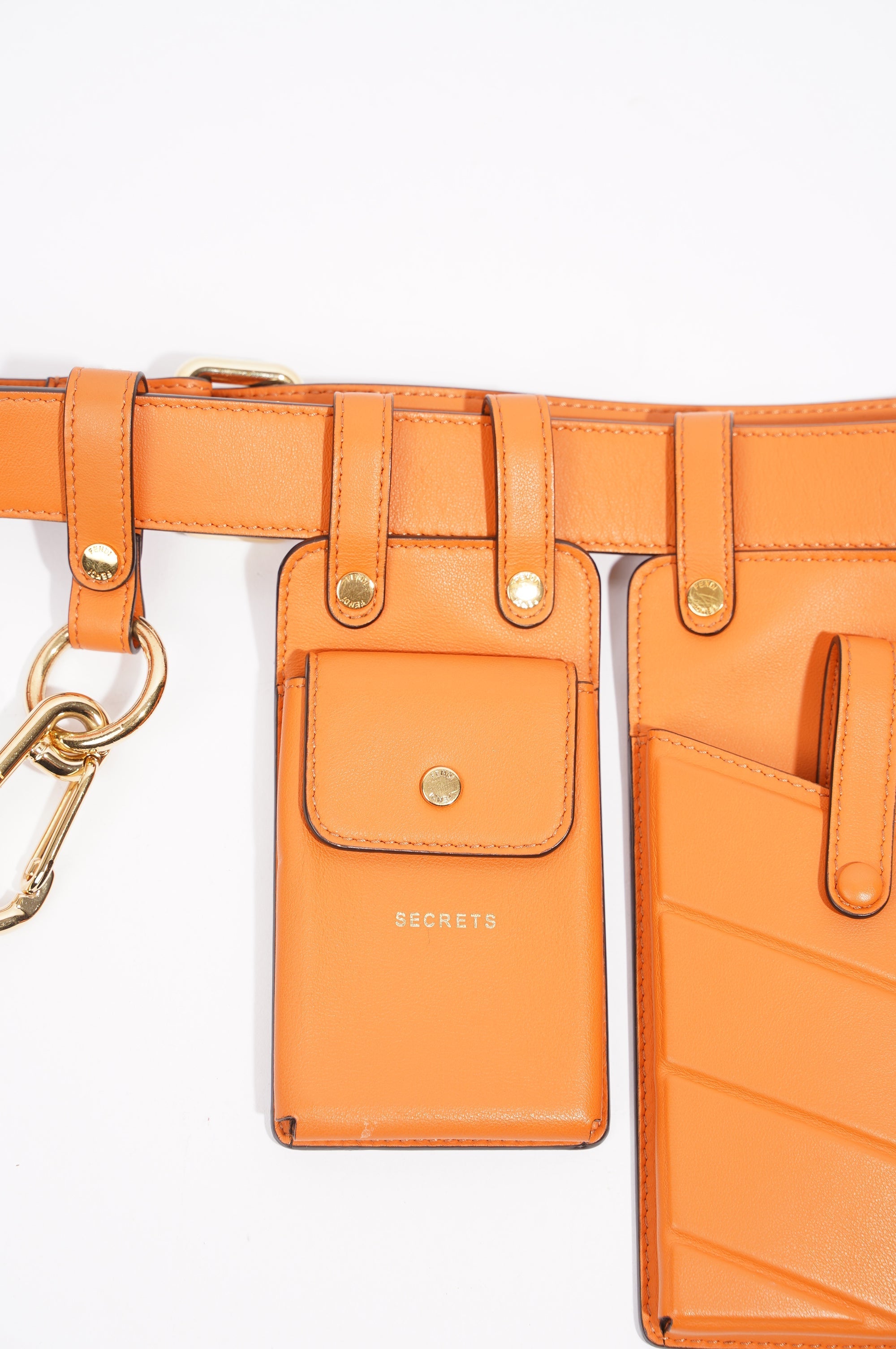 Fendi Womens Utility Belt Orange Leather 100cm
