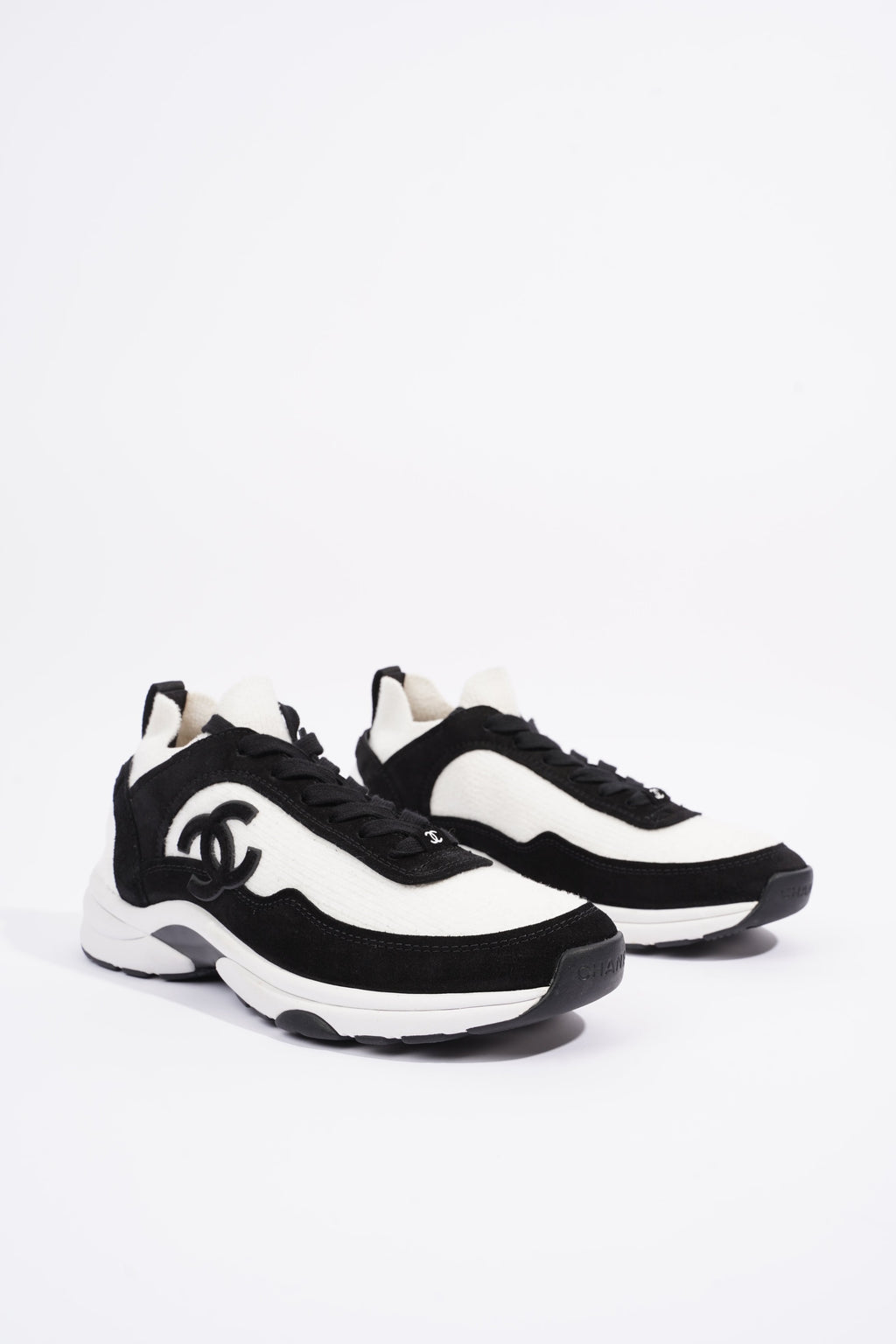 Chanel Womens Runners White and Black Fabric EU 37.5 / UK 4.5