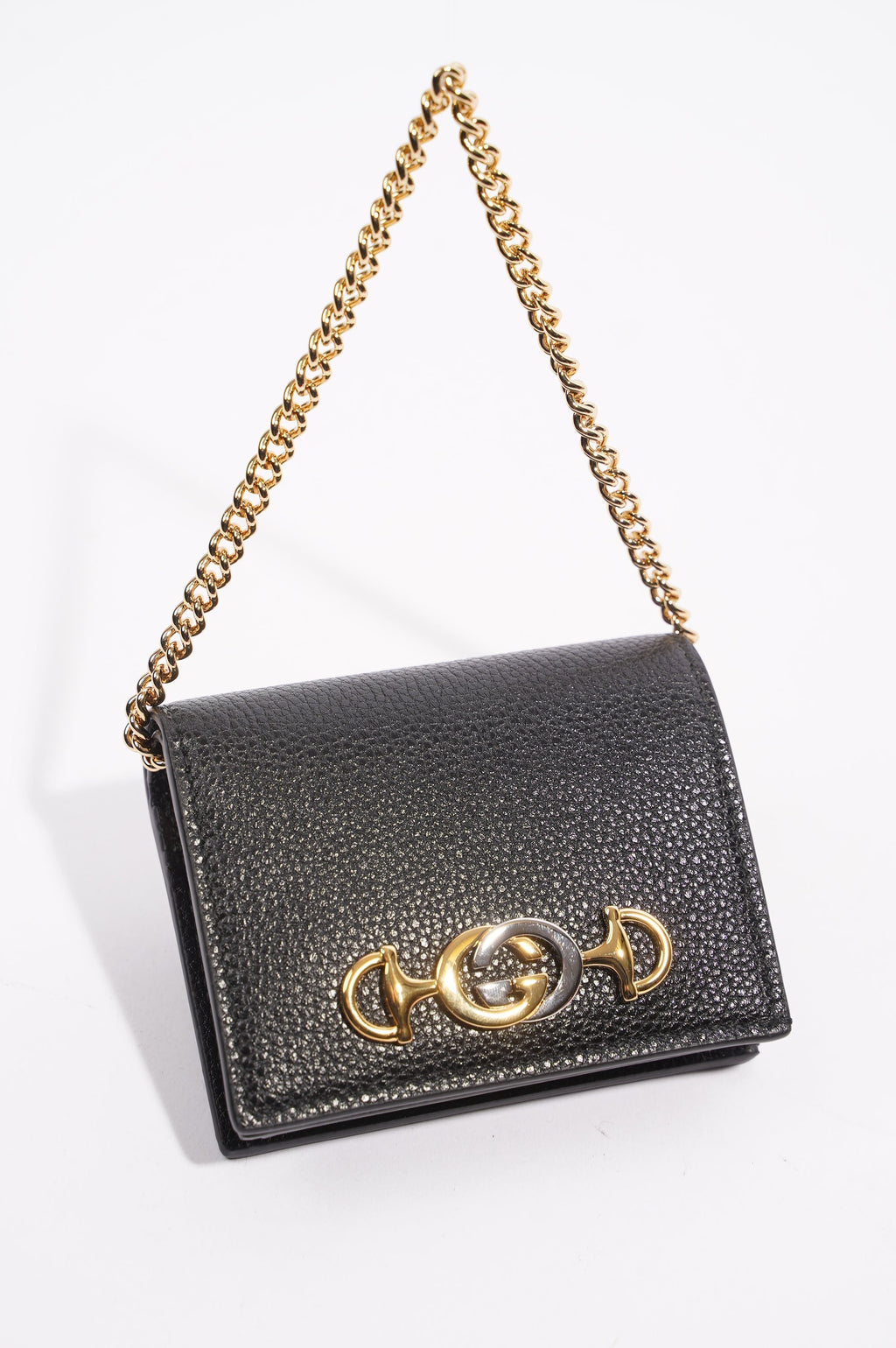 Gucci Womens Zumi Card Case Wallet Black / Gold