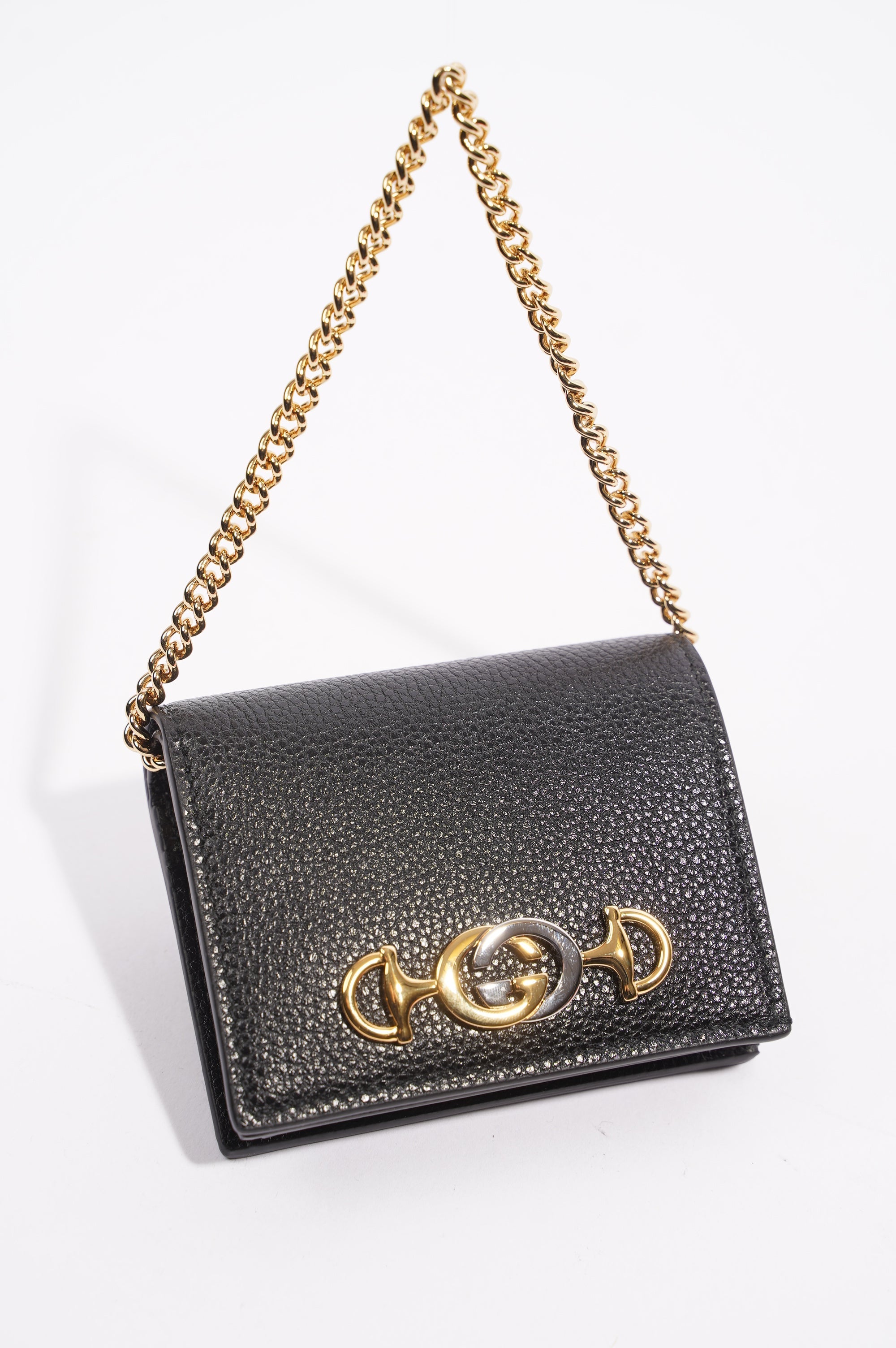 Gucci Womens Zumi Card Case Wallet Black / Gold