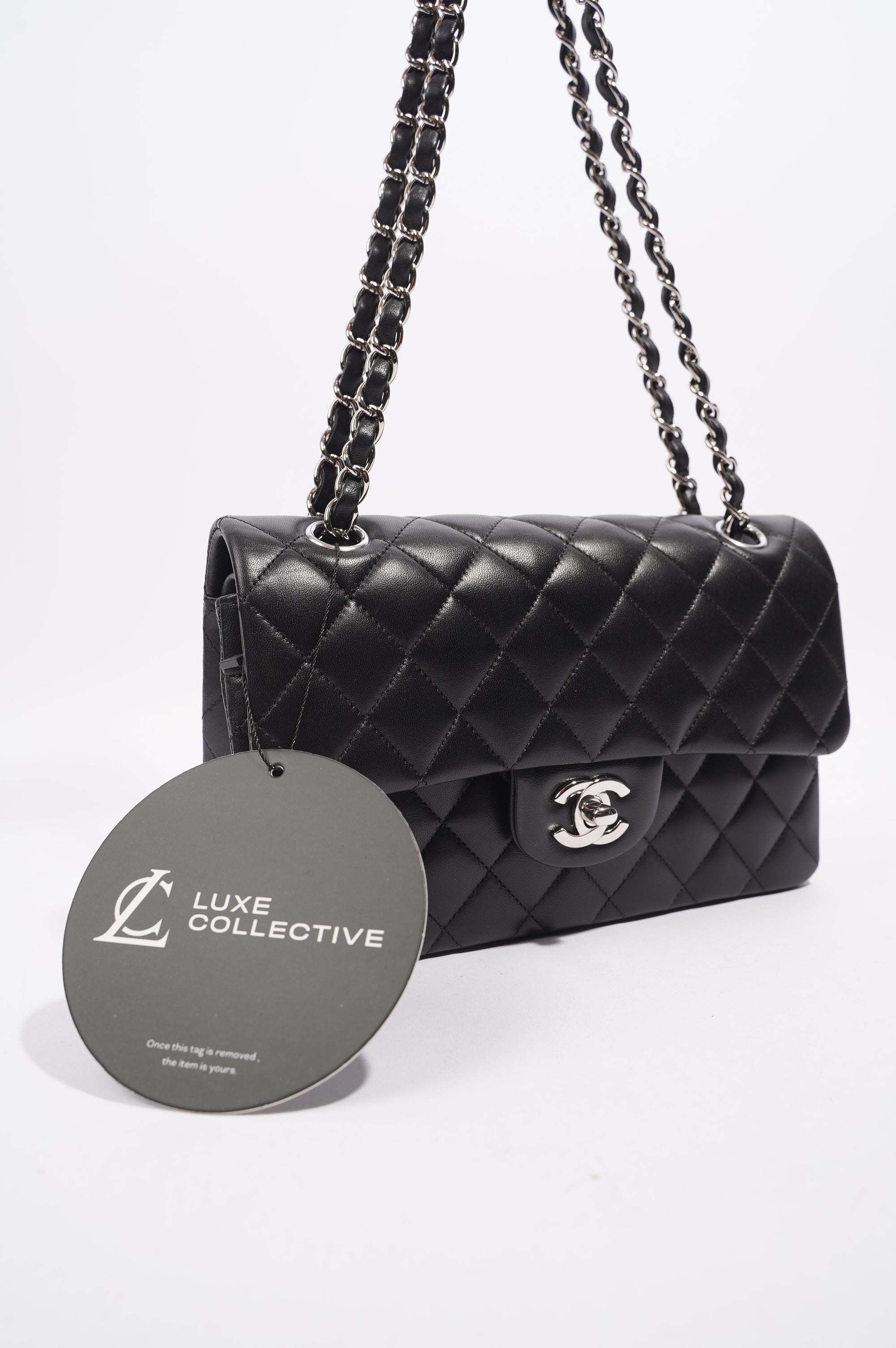 Chanel Lambskin Classic Double Flap Black Leather Small