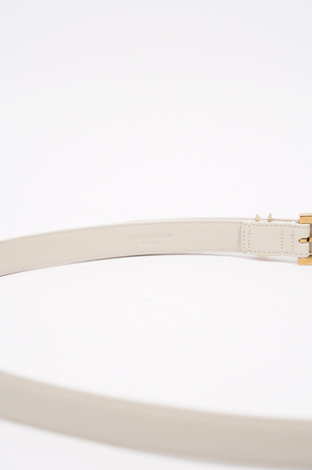Saint Laurent Womens Logo Slim Belt White Leather 85cm