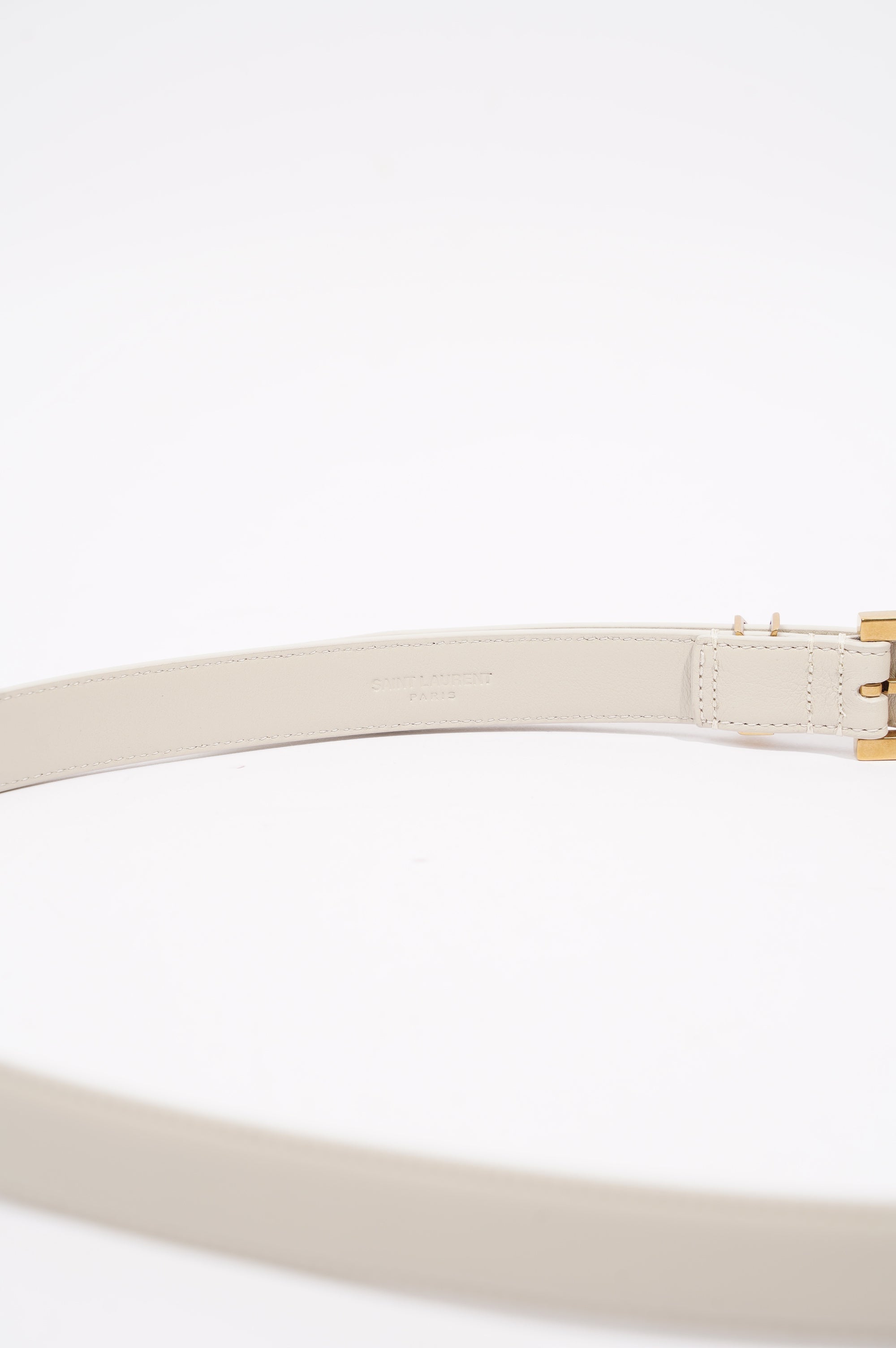 Saint Laurent Womens Logo Slim Belt White Leather 85cm
