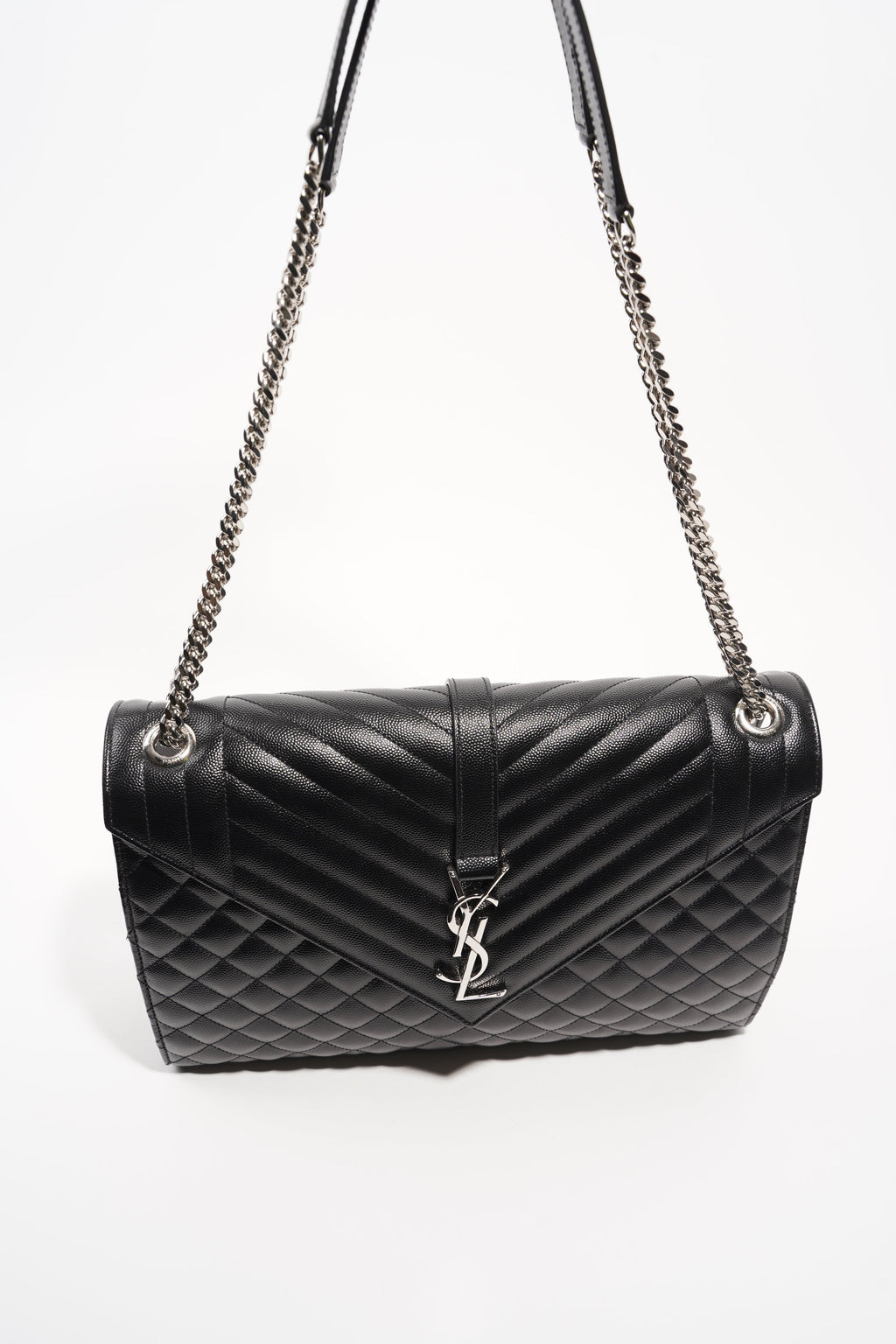 Saint Laurent Womens Envelope Large Bag Black Silver