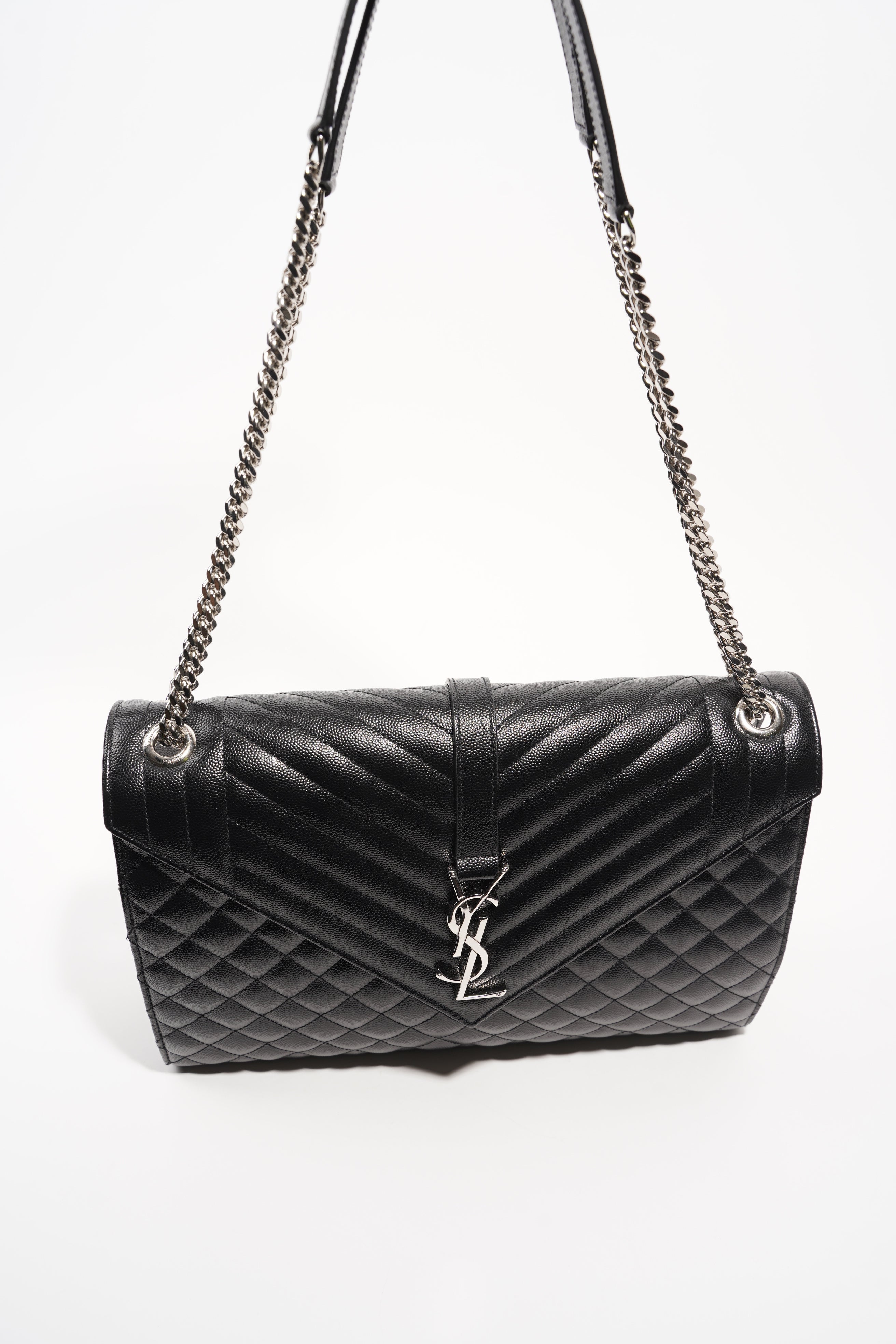 Saint Laurent Womens Envelope Large Bag Black Silver