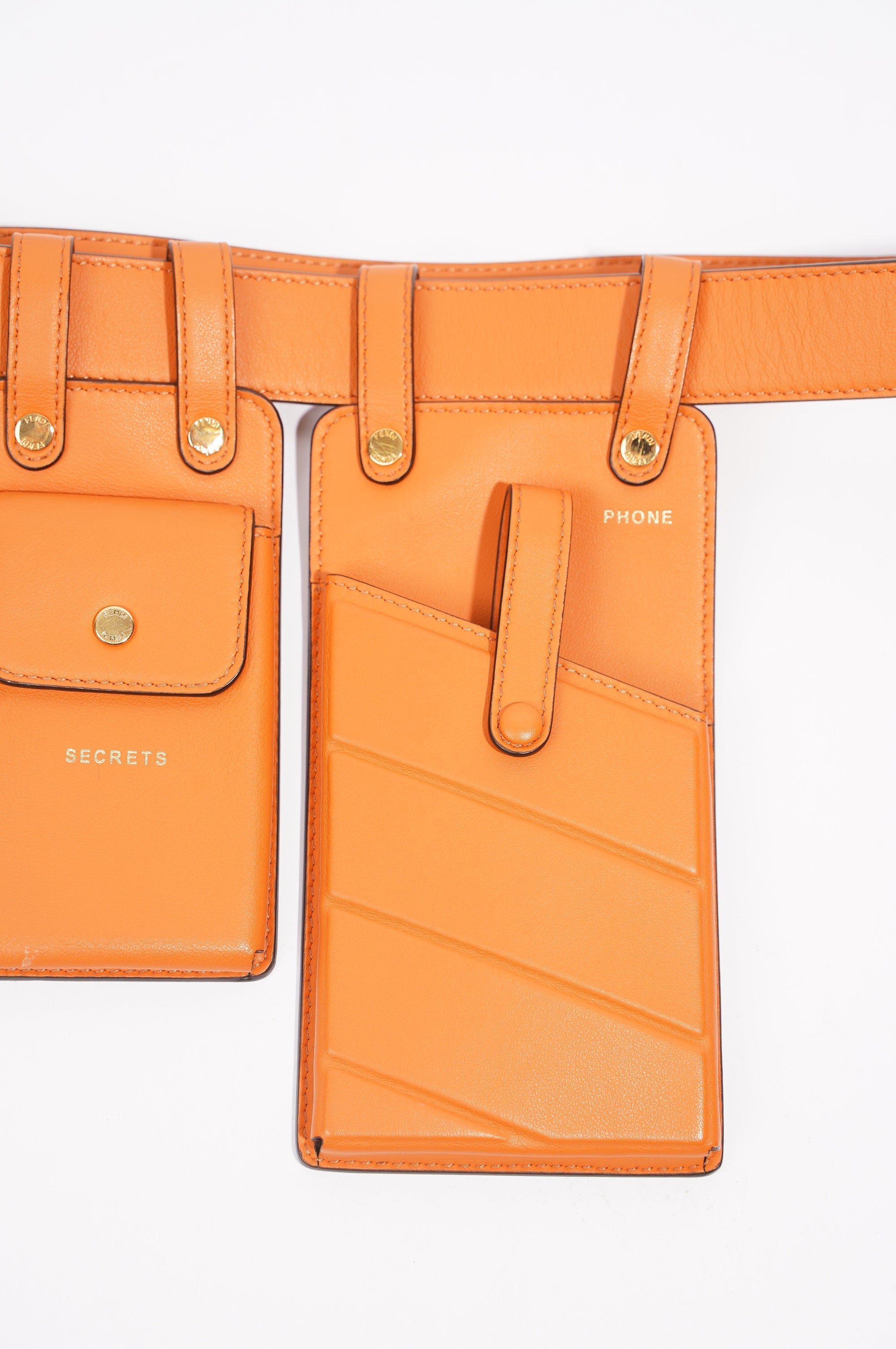 Fendi Womens Utility Belt Orange Leather 100cm