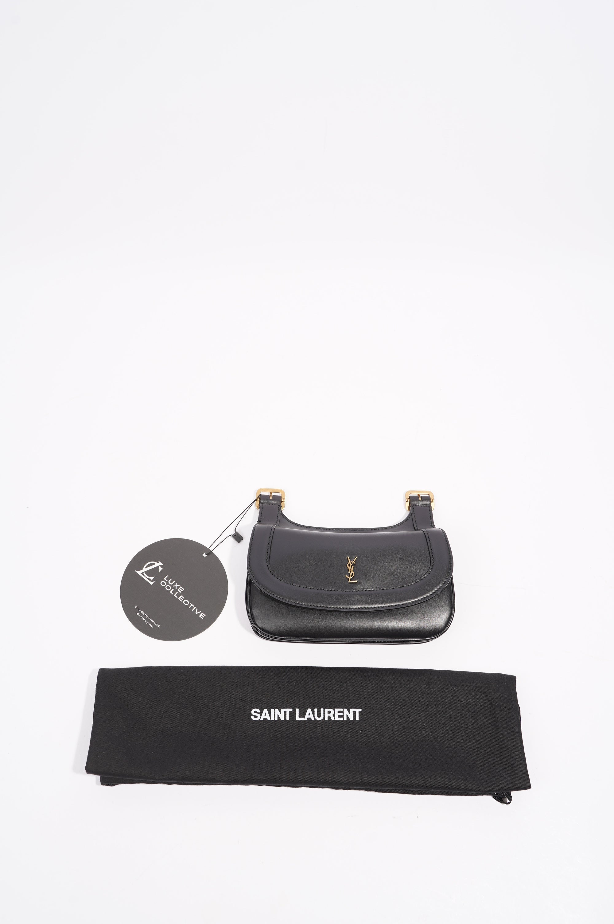 Saint Laurent Womens Charlie Shoulder Bag Black Leather Small