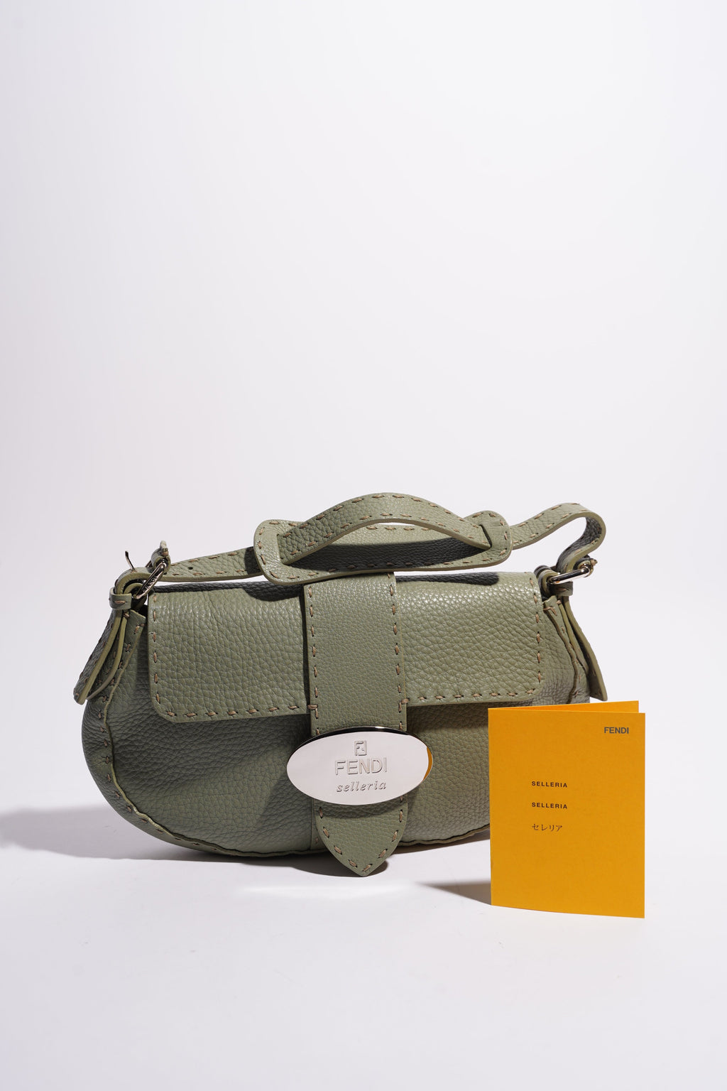 Fendi Womens Selleria Baguette Bag Green