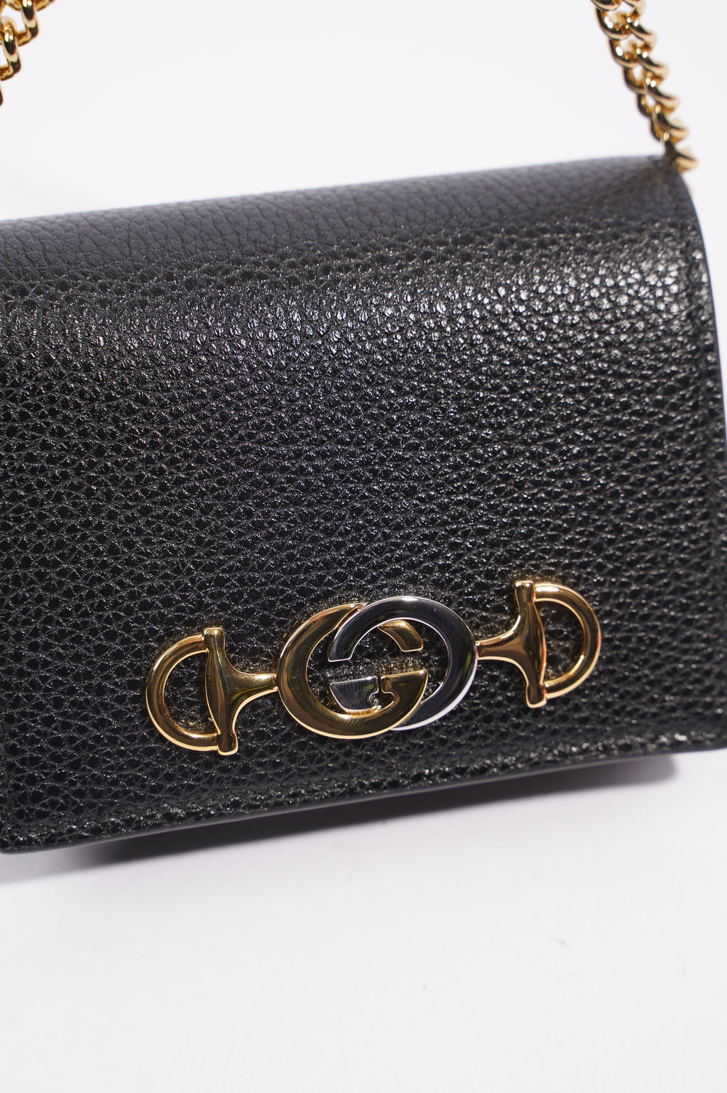Gucci Womens Zumi Card Case Wallet Black / Gold
