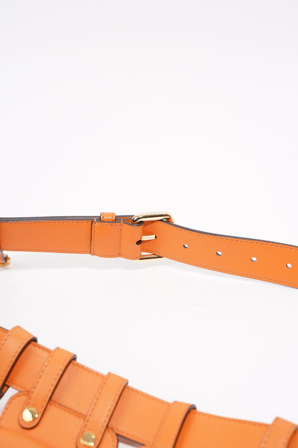 Fendi Womens Utility Belt Orange Leather 100cm