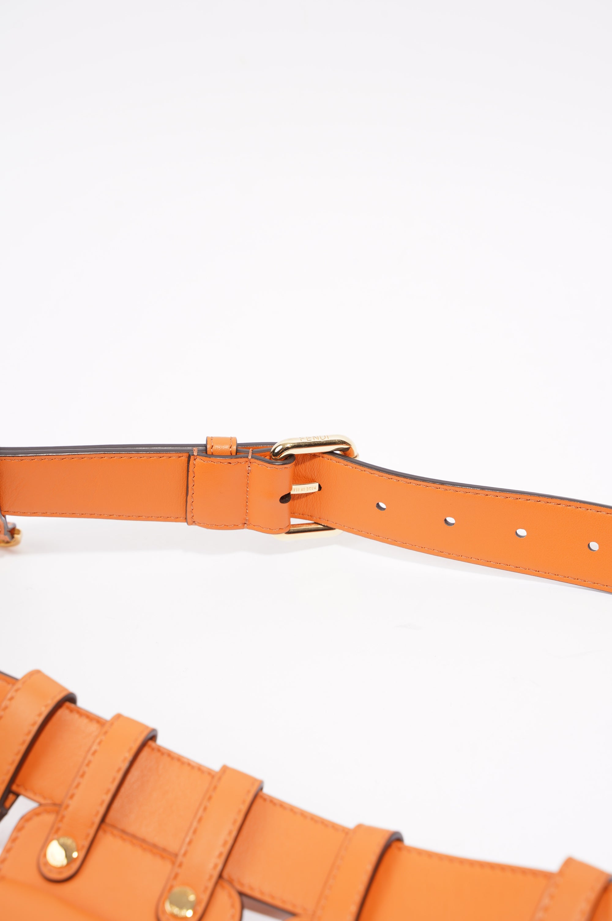 Fendi Womens Utility Belt Orange Leather 100cm