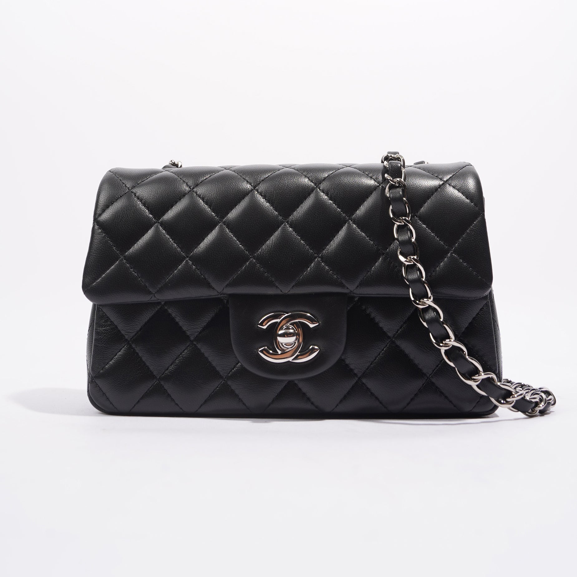 Chanel Womens Lambskin Rectangular Single Flap Black Small