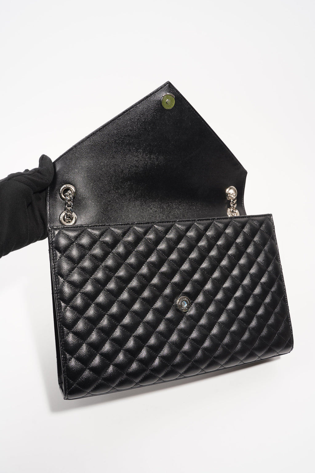 Saint Laurent Womens Envelope Large Bag Black Silver