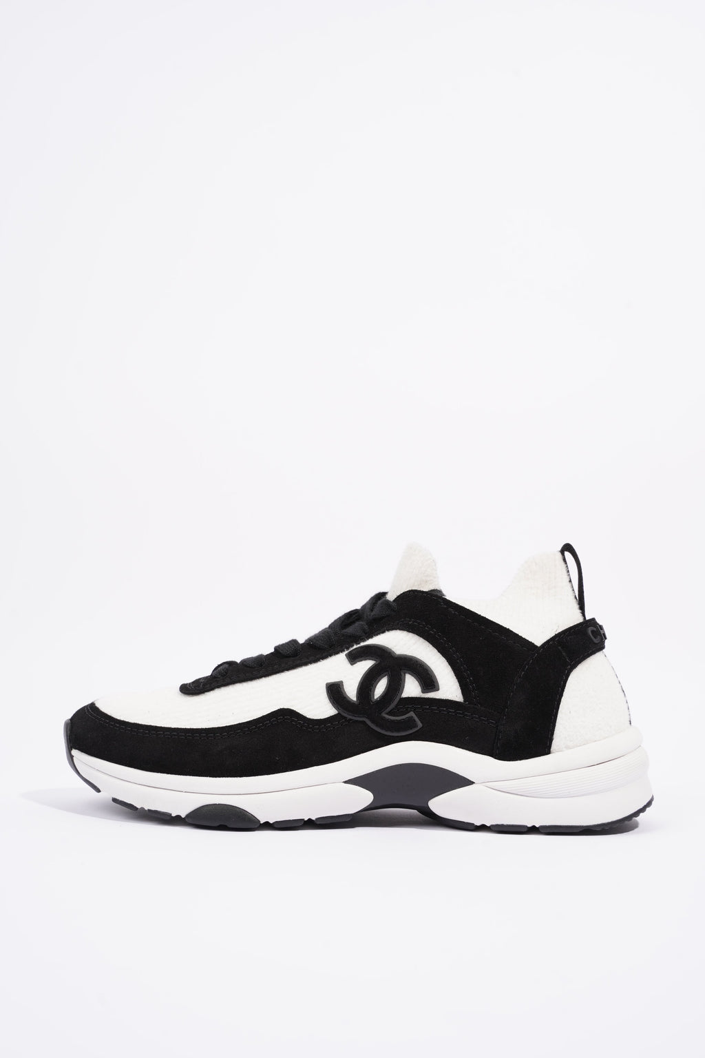 Chanel Womens Runners White and Black Fabric EU 37.5 / UK 4.5