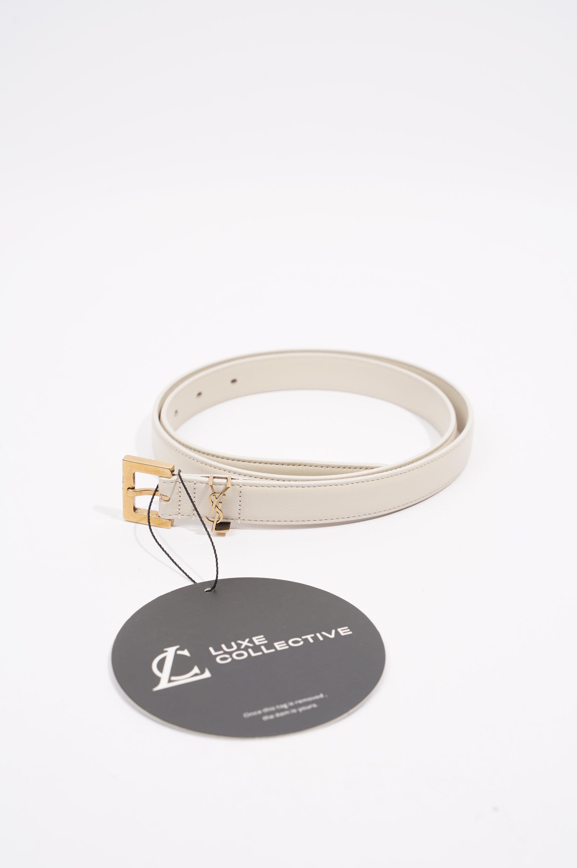 Saint Laurent Womens Logo Slim Belt White Leather 85cm