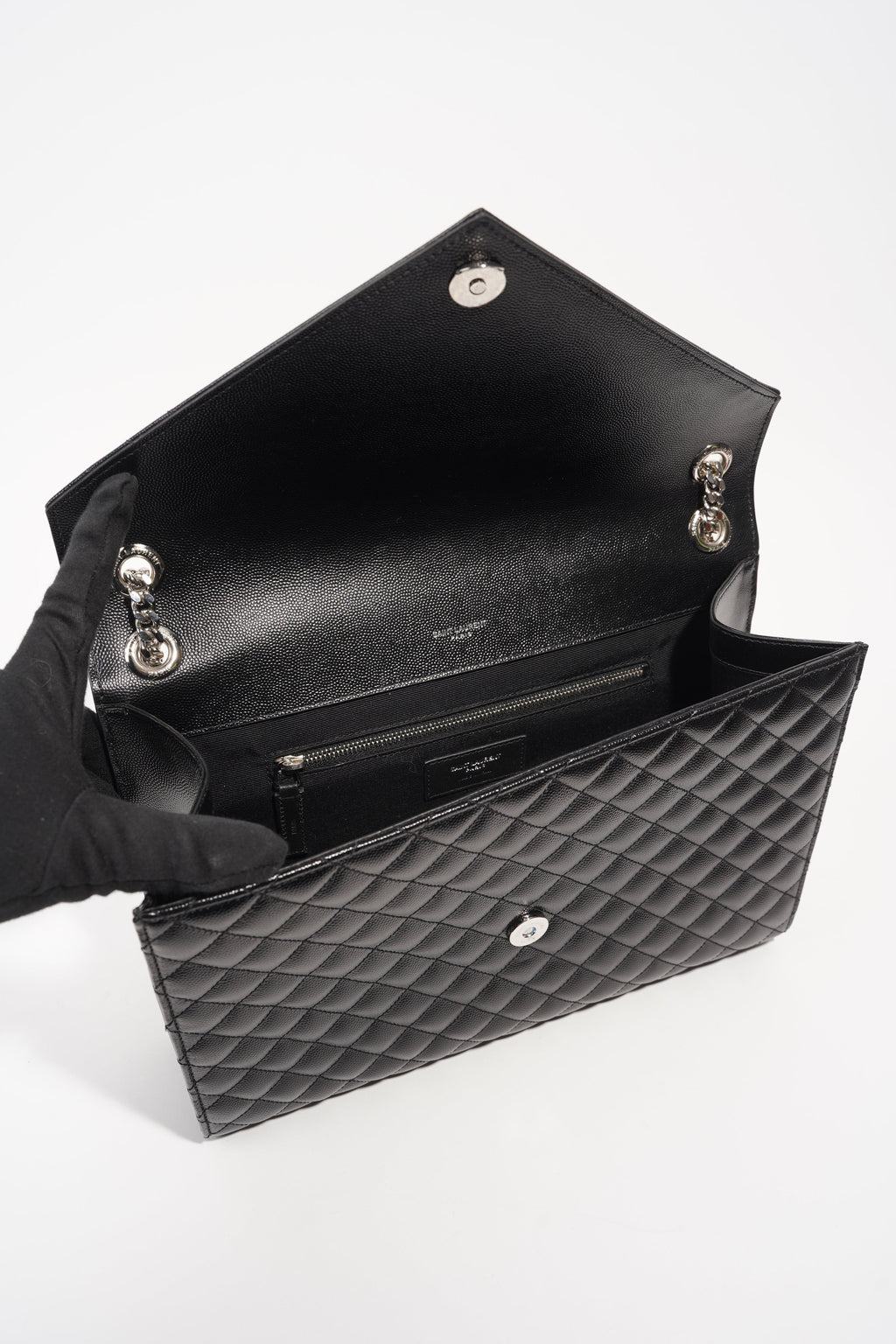 Saint Laurent Womens Envelope Large Bag Black Silver
