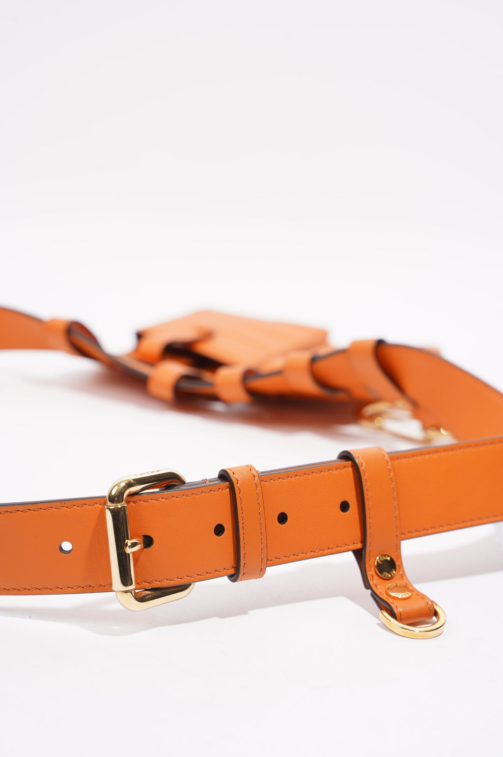 Fendi Womens Utility Belt Orange Leather 100cm