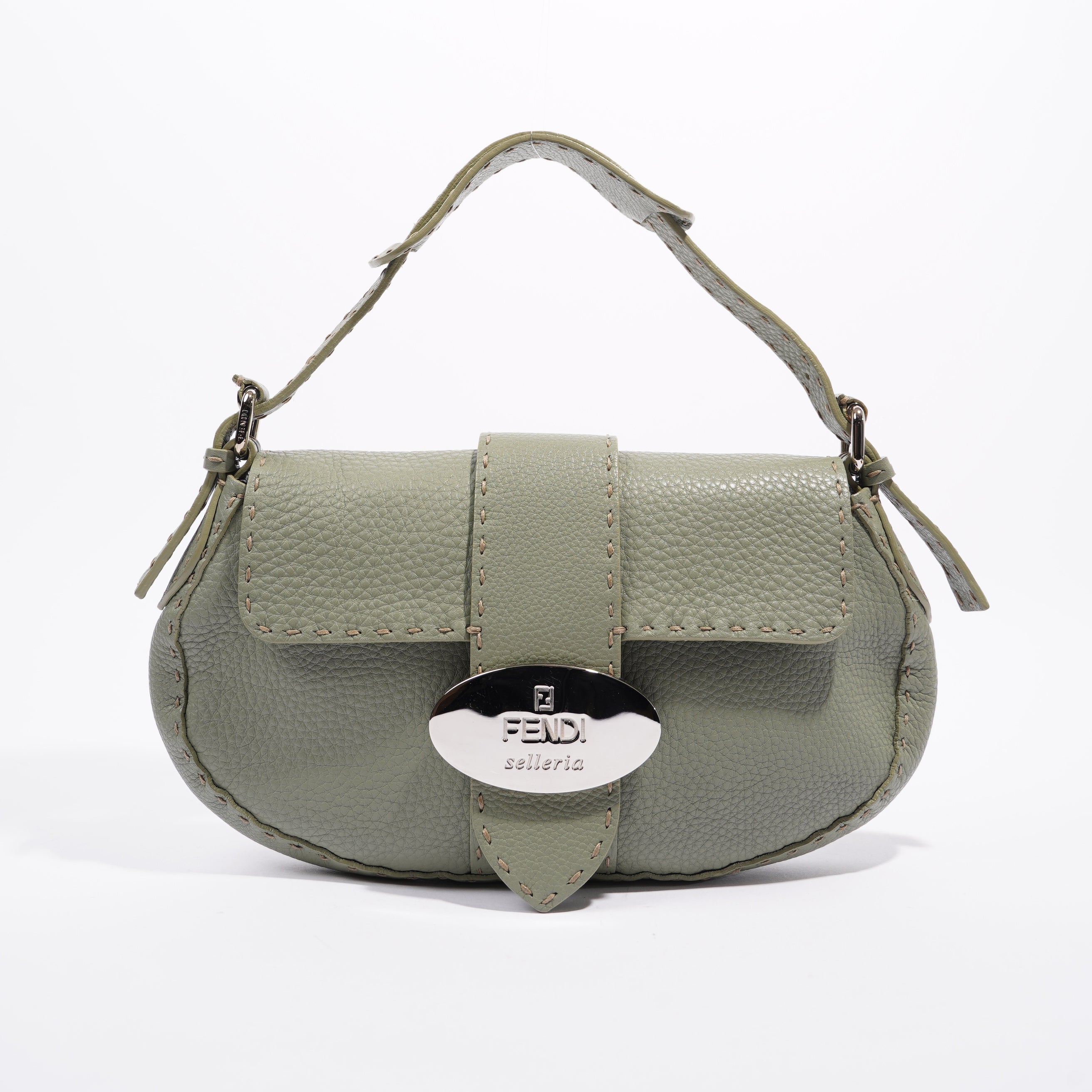 Fendi Womens Selleria Baguette Bag Green