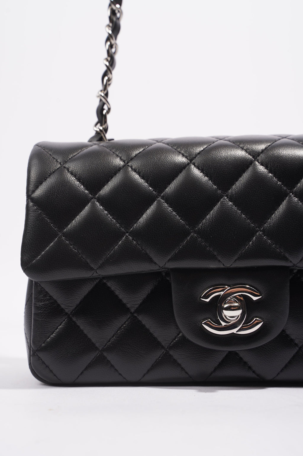 Chanel Womens Lambskin Rectangular Single Flap Black Small
