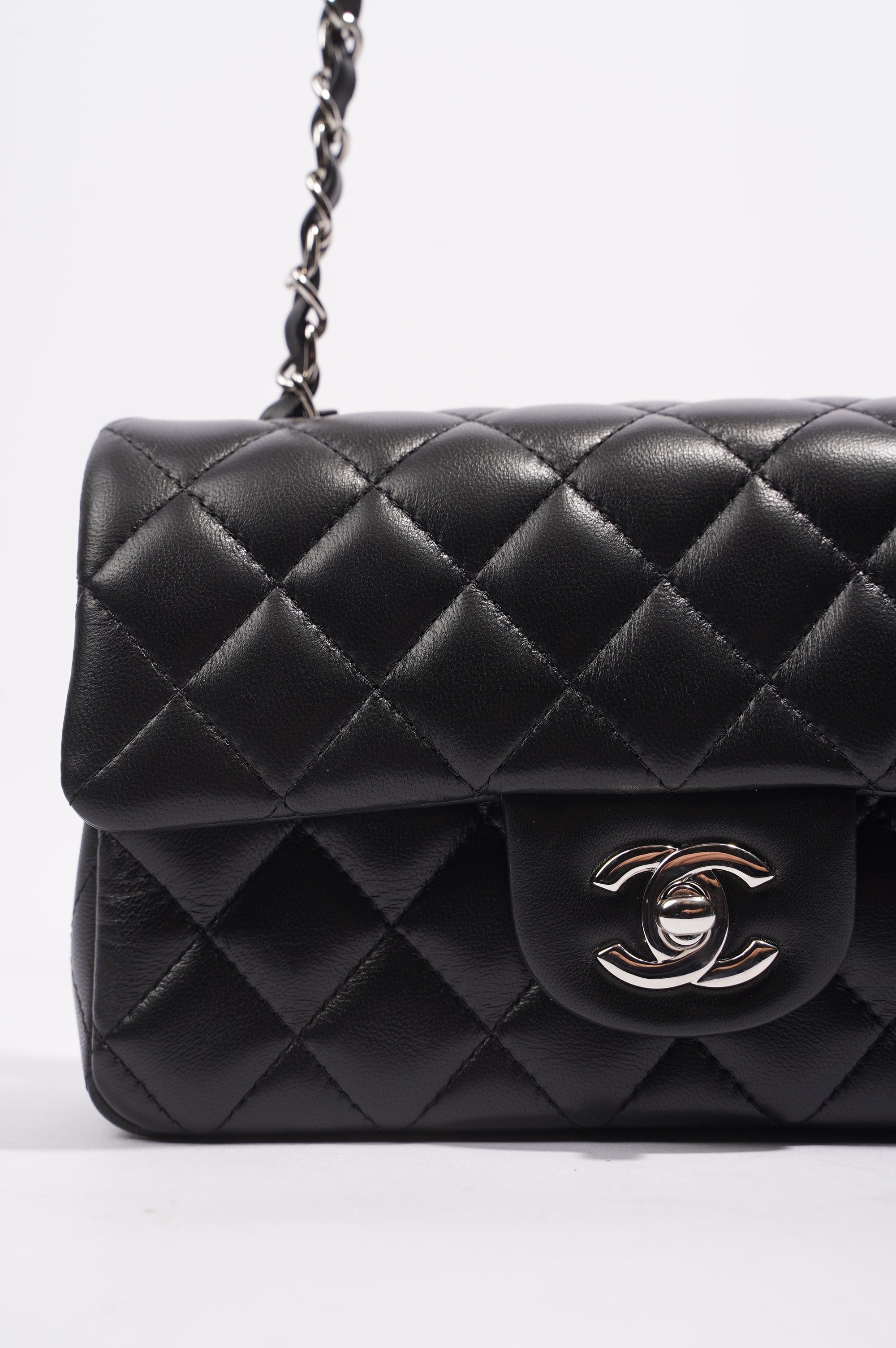Chanel Womens Lambskin Rectangular Single Flap Black Small