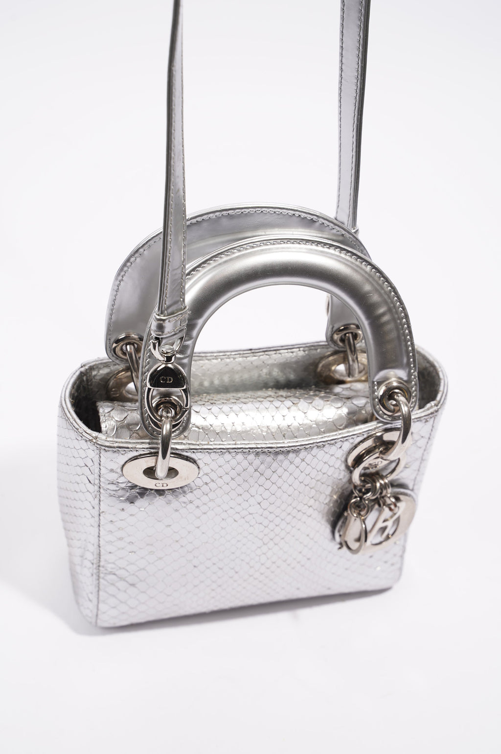 Christian Dior Womens Lady Dior Silver Python Mini