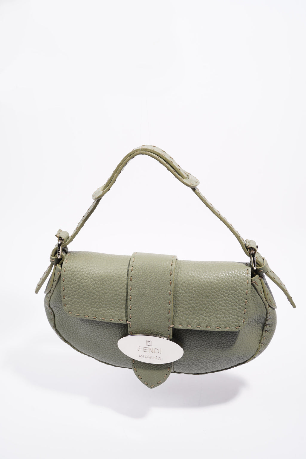 Fendi Womens Selleria Baguette Bag Green