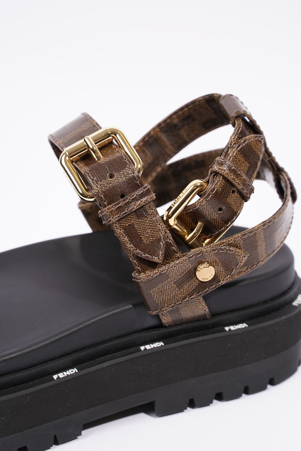 Fendi Womens F Frame Flatform Sandal Black / Brown / White EU 37 / UK 4