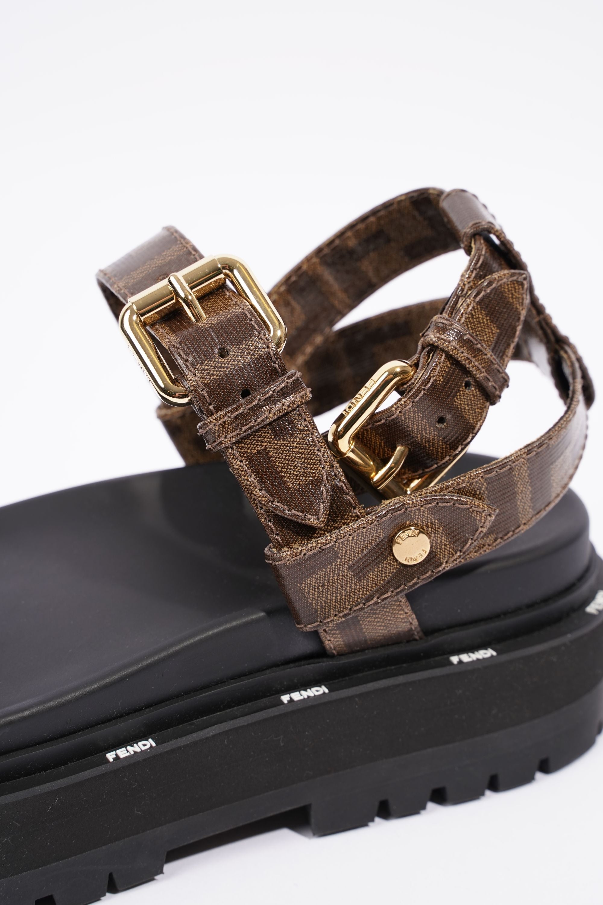 Fendi Womens F Frame Flatform Sandal Black / Brown / White EU 37 / UK 4