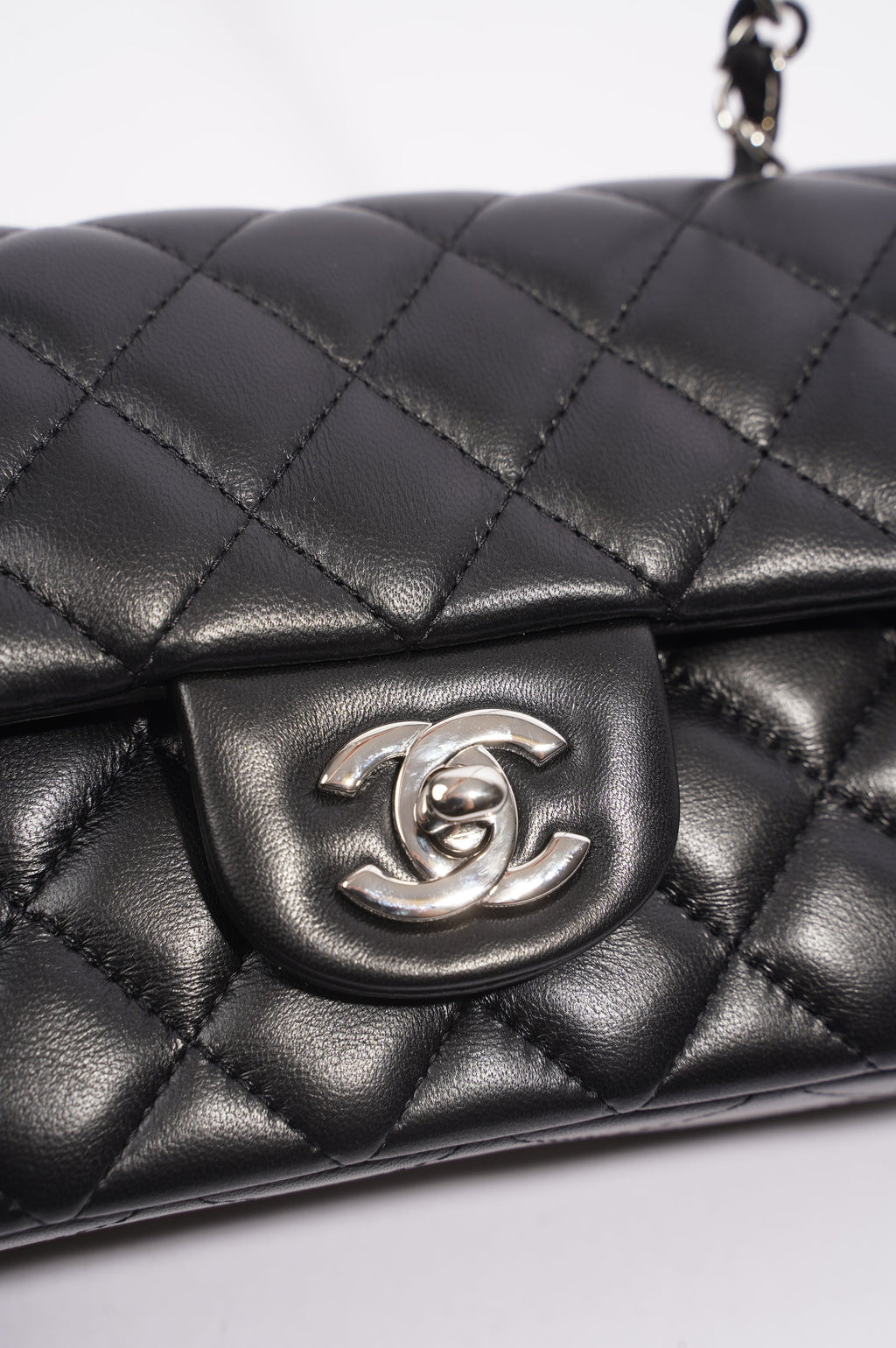 Chanel Womens Lambskin Rectangular Single Flap Black Small