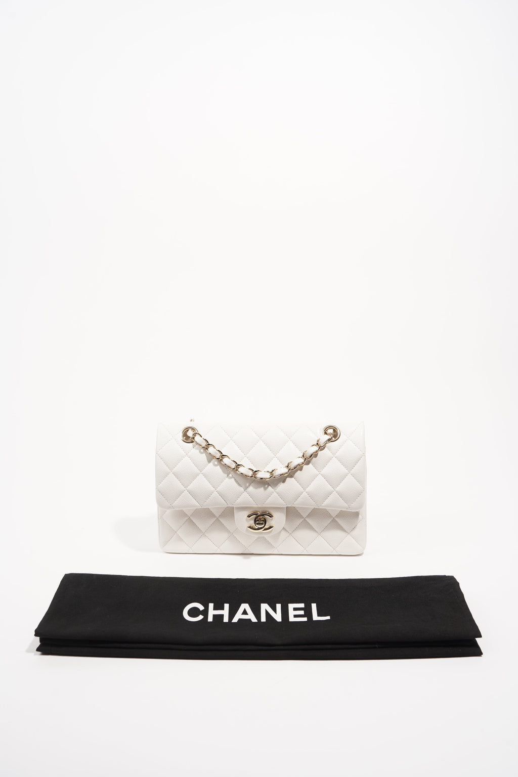 Chanel Womens Classic Flap White Caviar Small