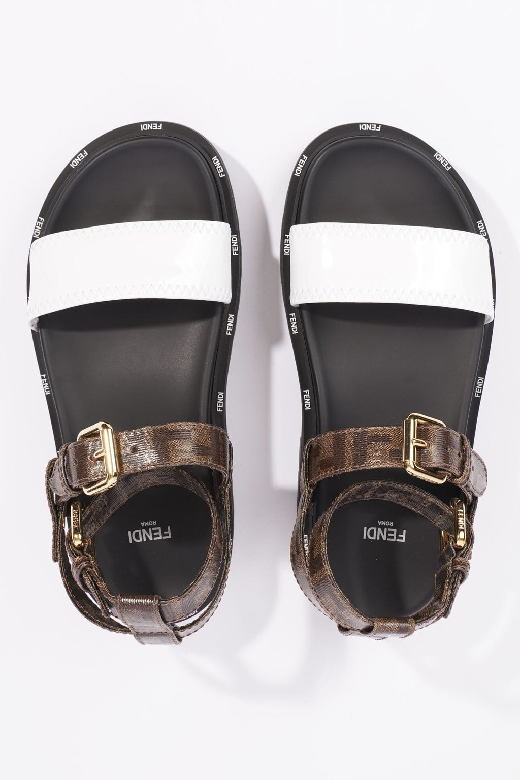 Fendi Womens F Frame Flatform Sandal Black / Brown / White EU 37 / UK 4