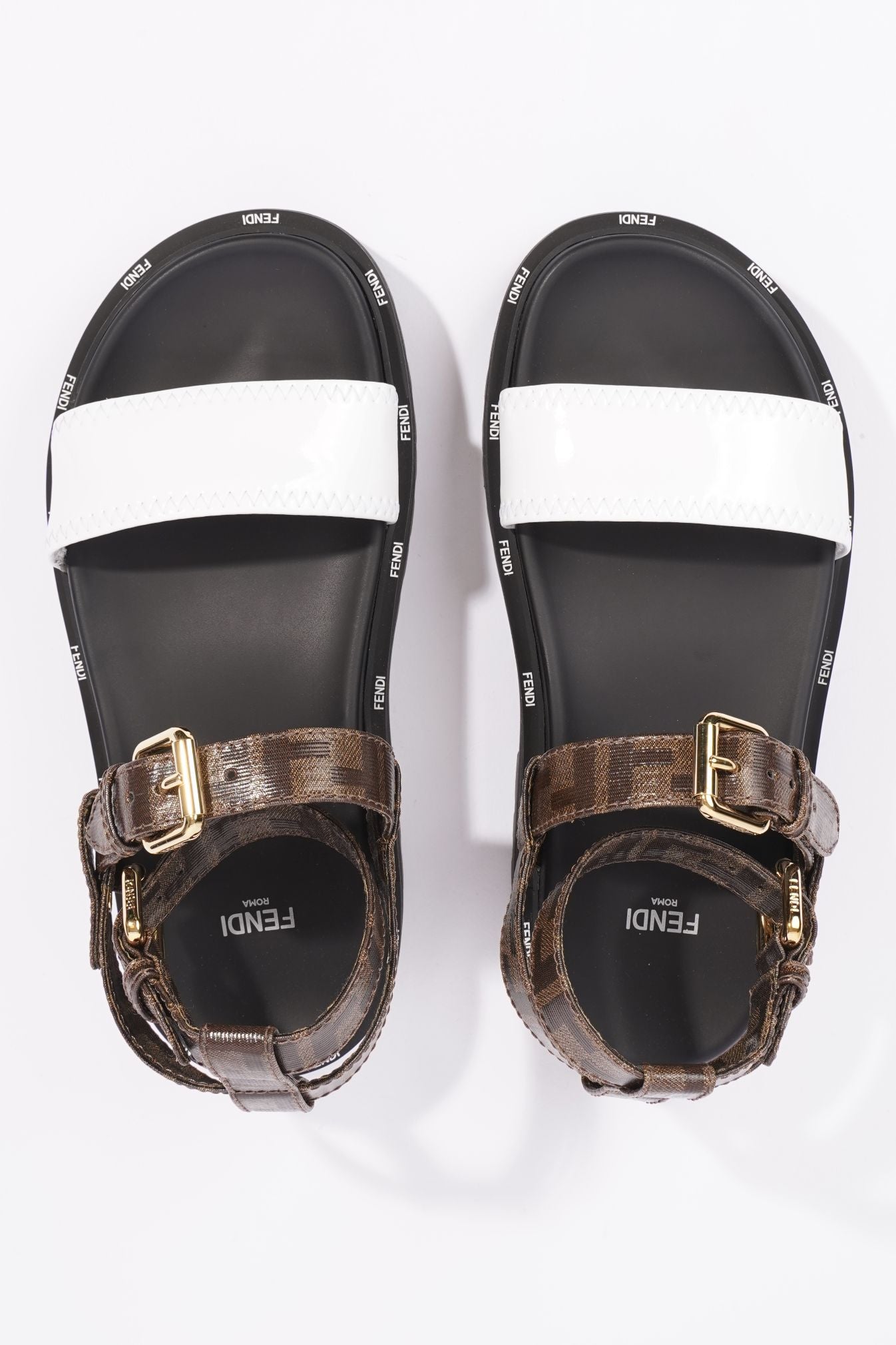 Fendi Womens F Frame Flatform Sandal Black / Brown / White EU 37 / UK 4