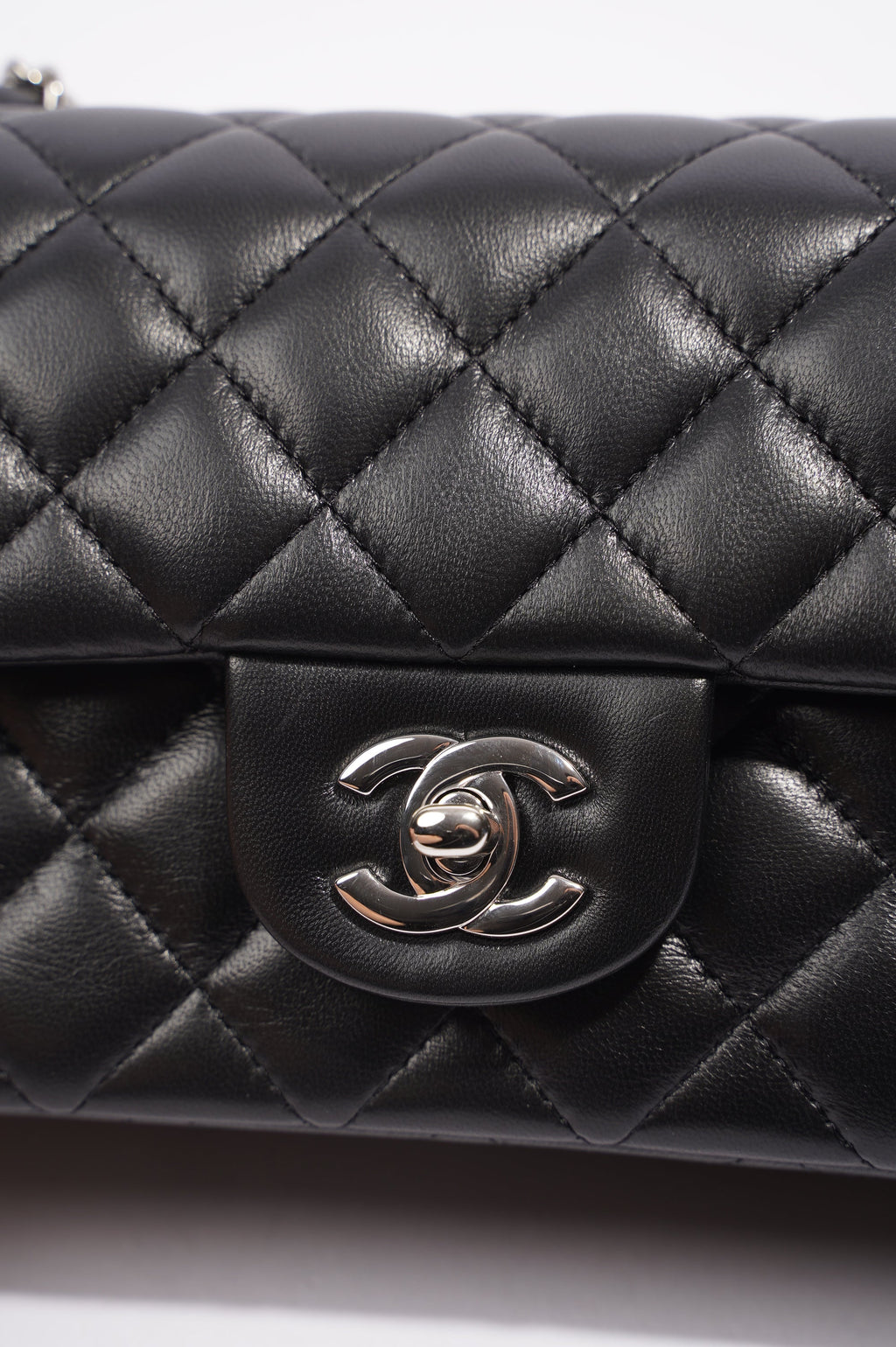 Chanel Womens Lambskin Rectangular Single Flap Black Small