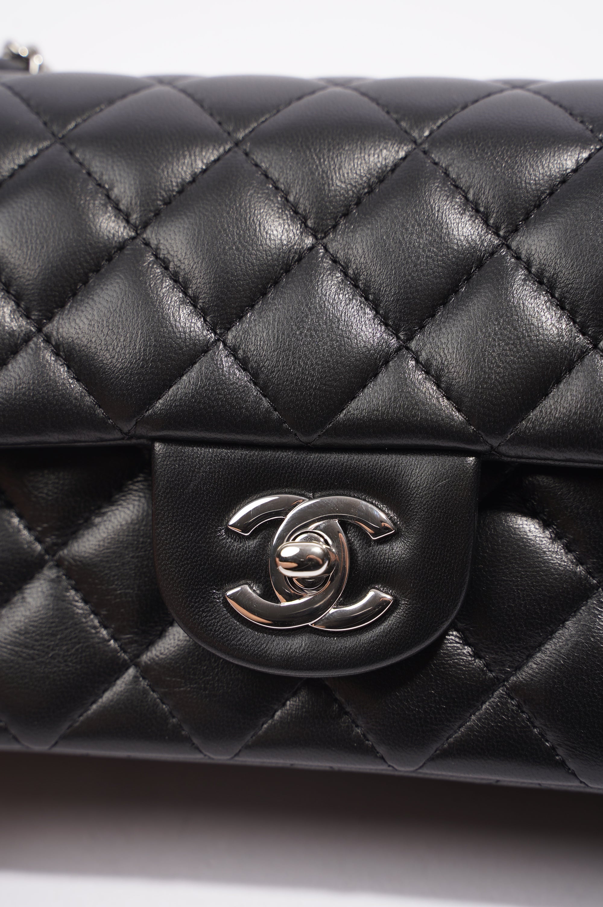 Chanel Womens Lambskin Rectangular Single Flap Black Small