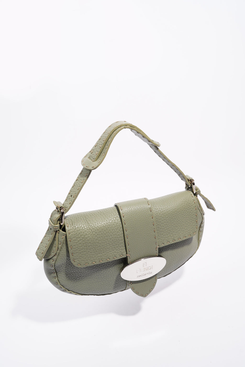 Fendi Womens Selleria Baguette Bag Green